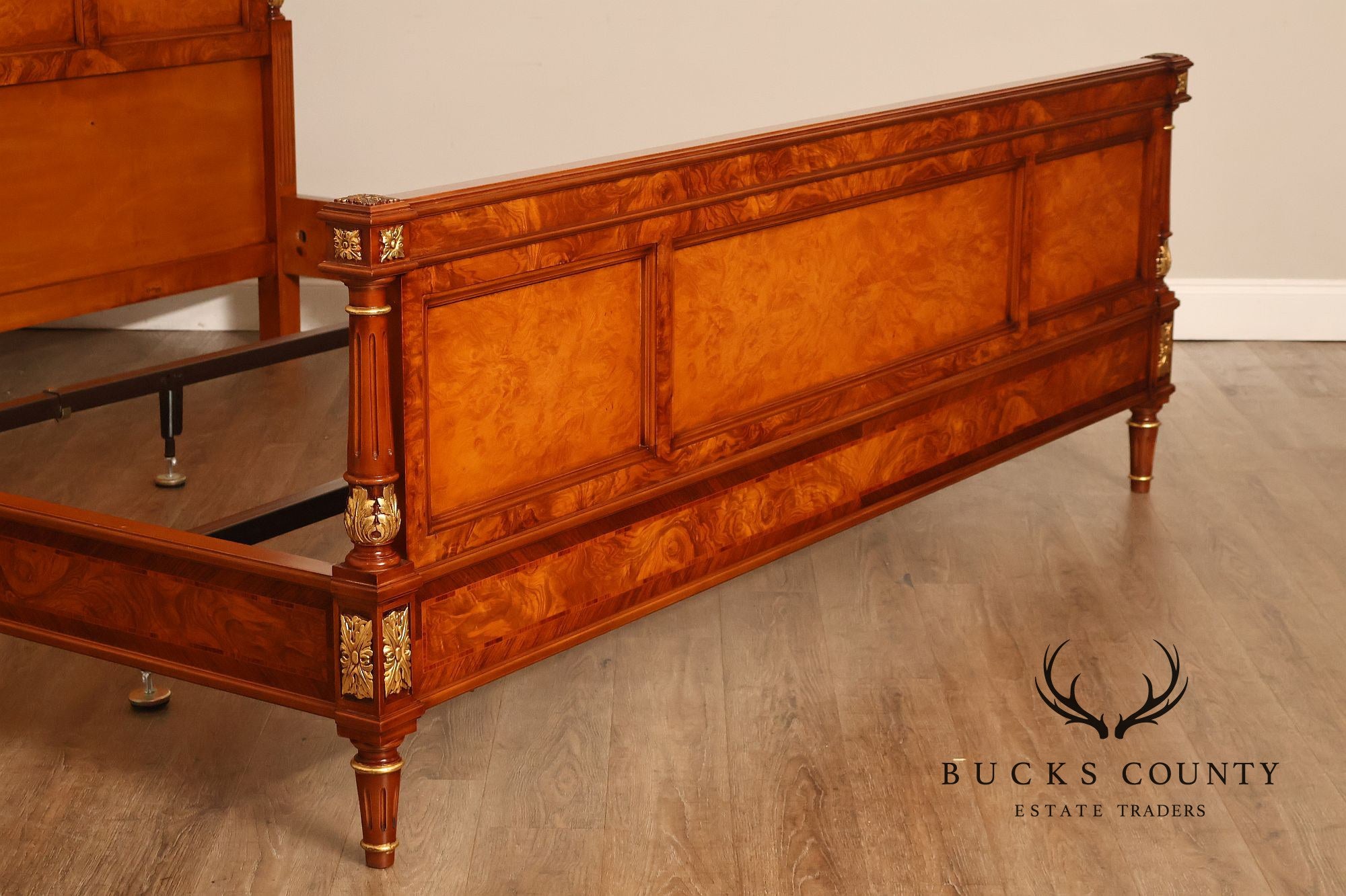 Quality Louis XVI Style Burlwood King Size High Back Bed