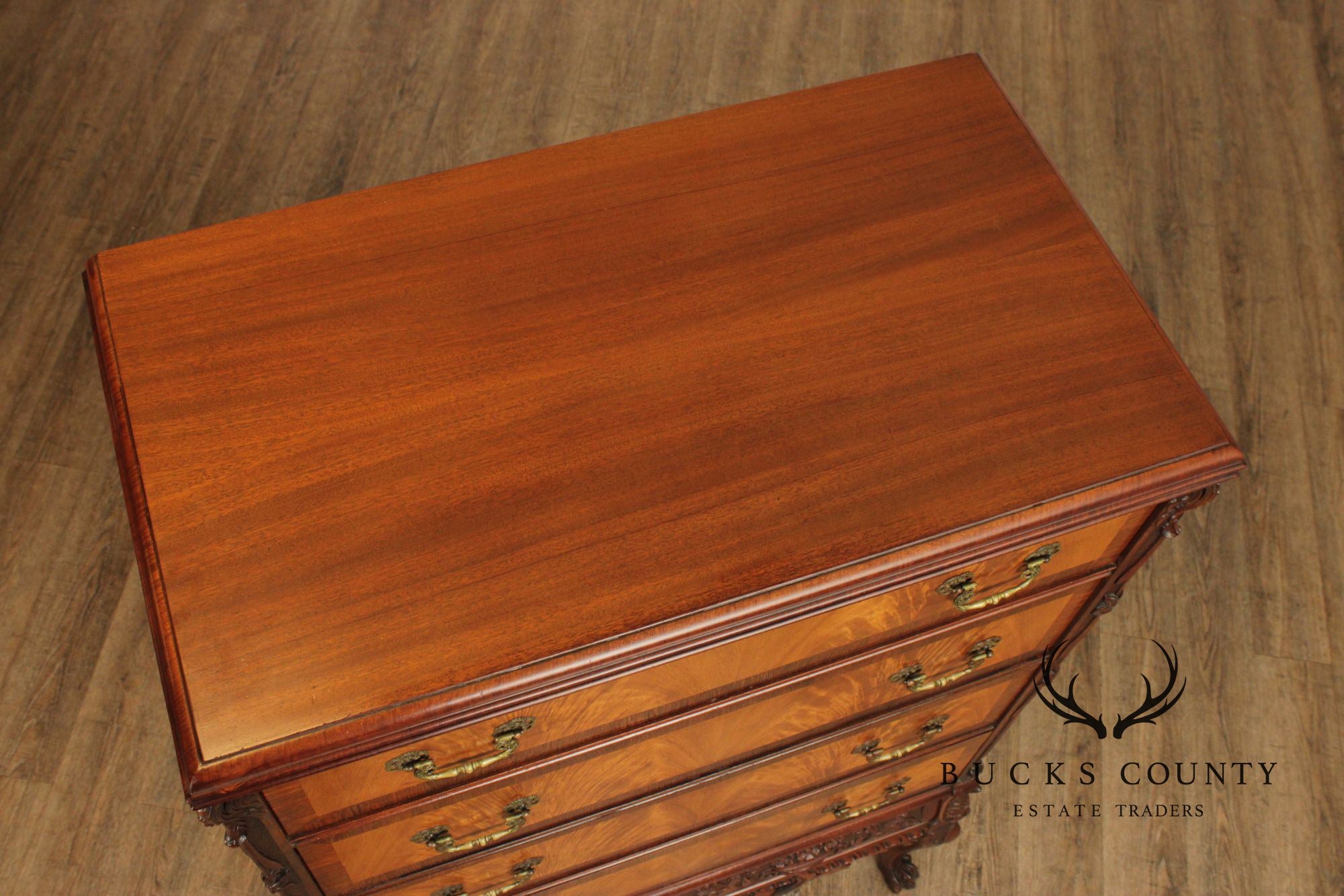 1930's Georgian Style Carved Mahogany Tall Chest