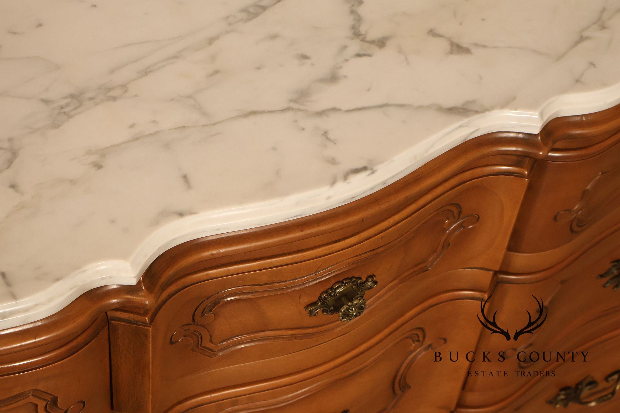French Provincial Style Marble Top Nine Drawer Dresser