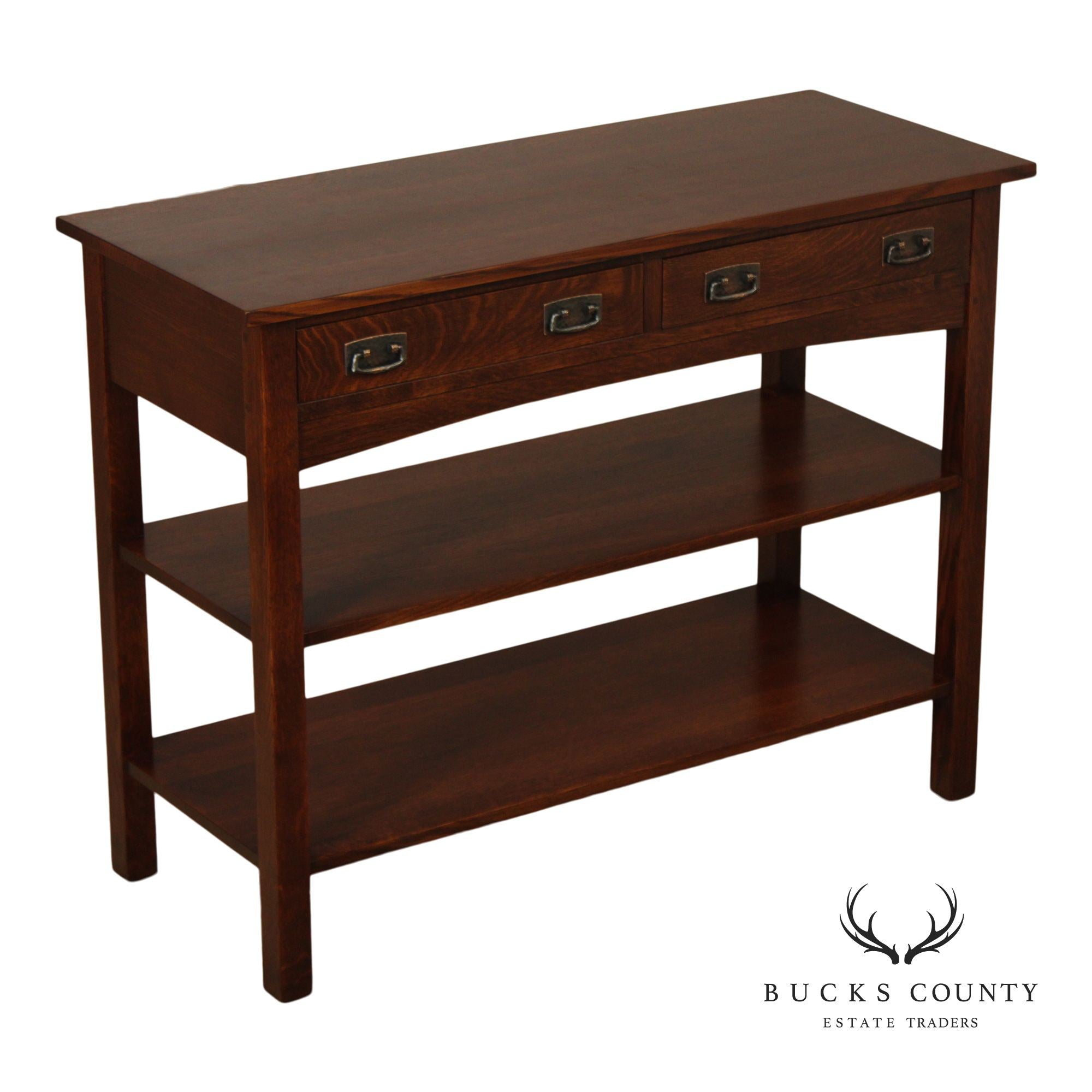 Stickley Mission Collection Oak Two Drawer Console Table With Shelves