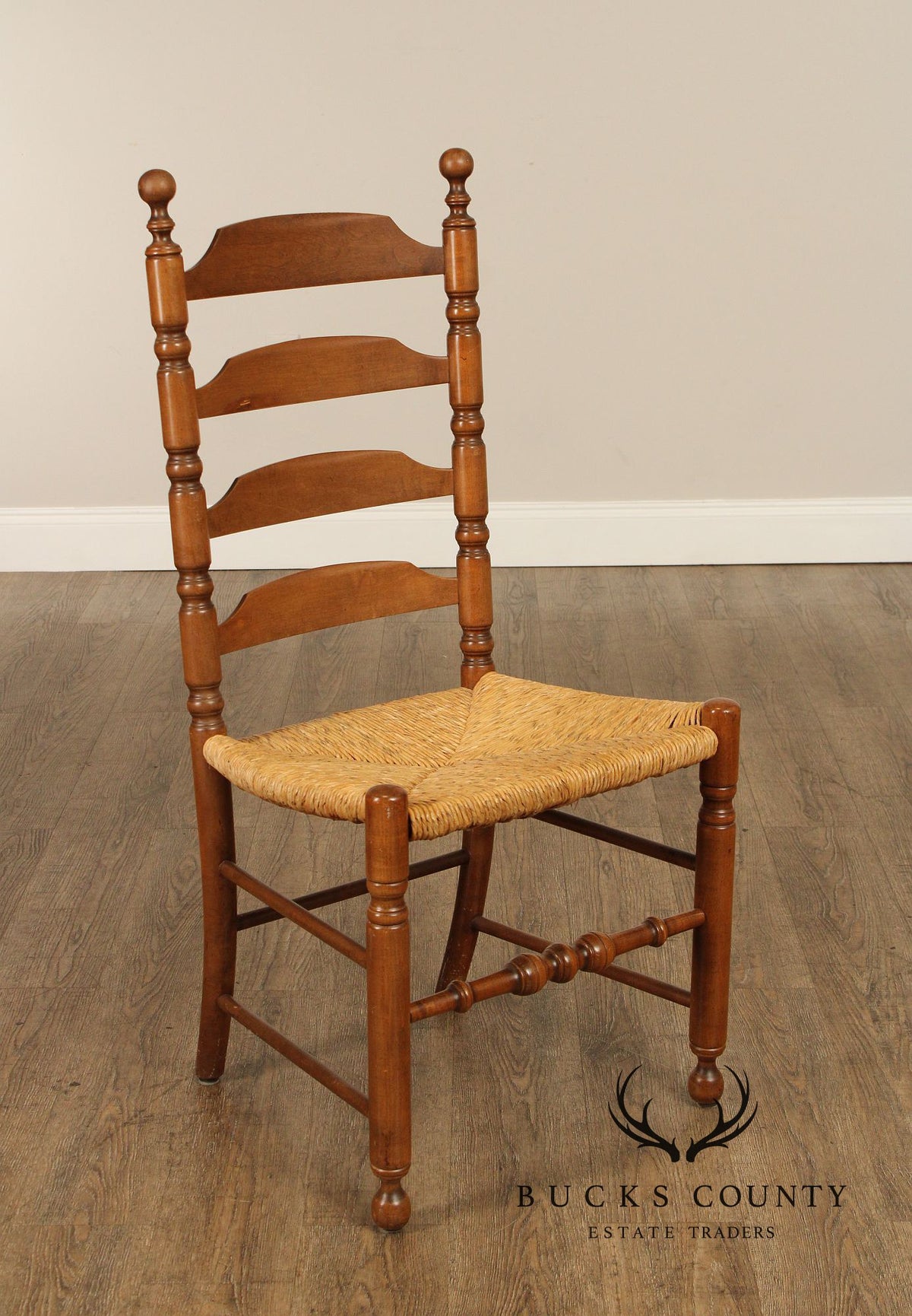 L. Hitchcock Early American Style Set of Four Rush Seat Dining Chairs