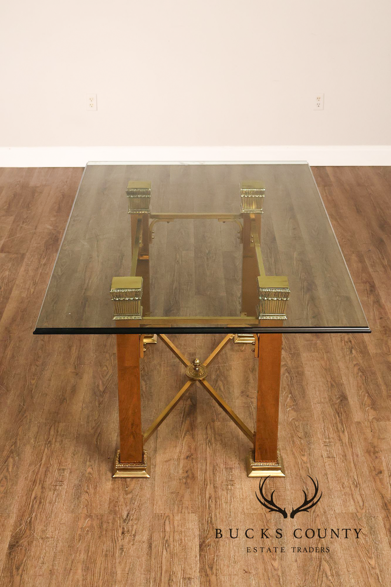 Hollywood Regency Brass & Glass Dining Table