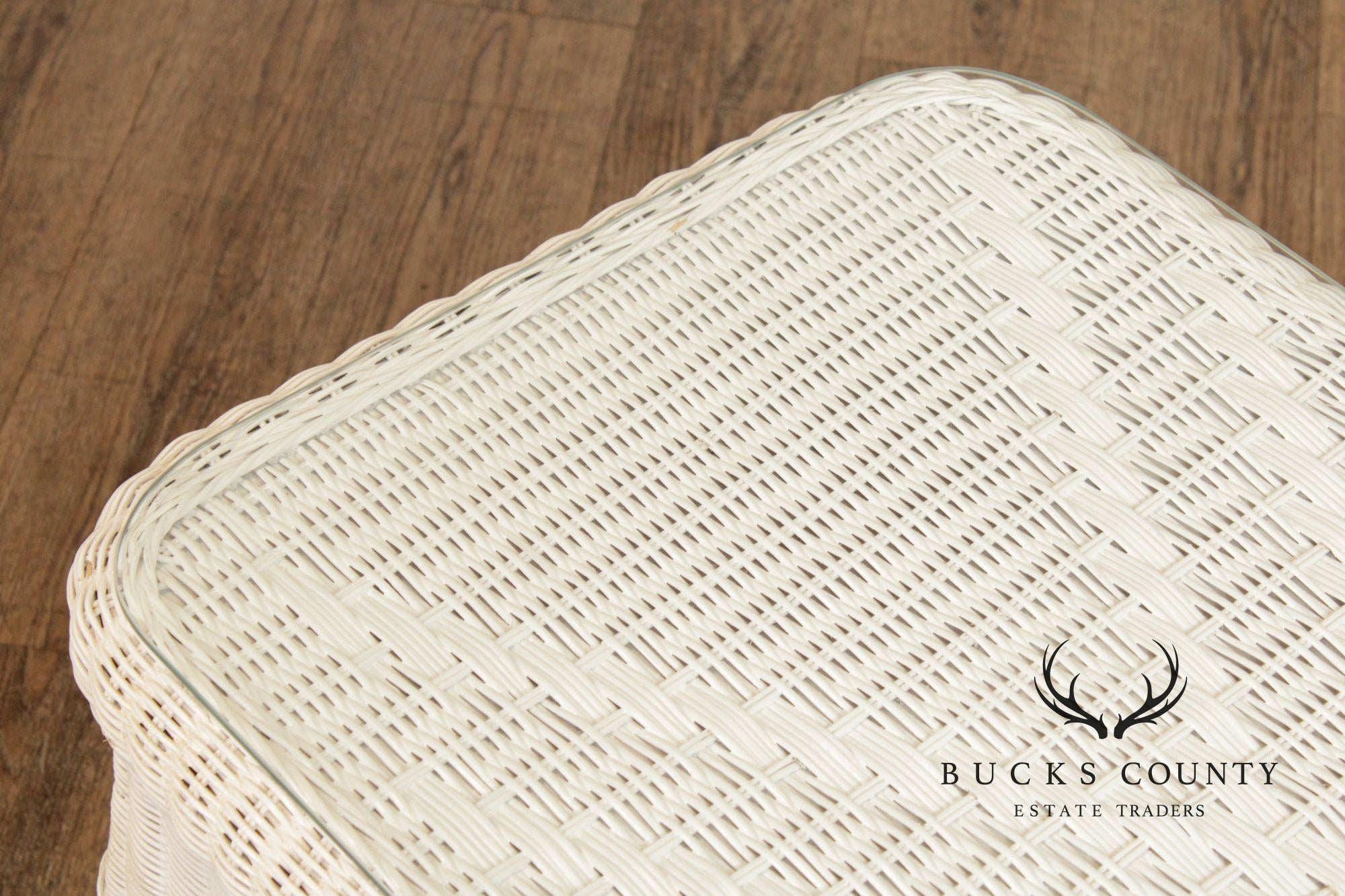 White Wicker Glass Top Coffee Table