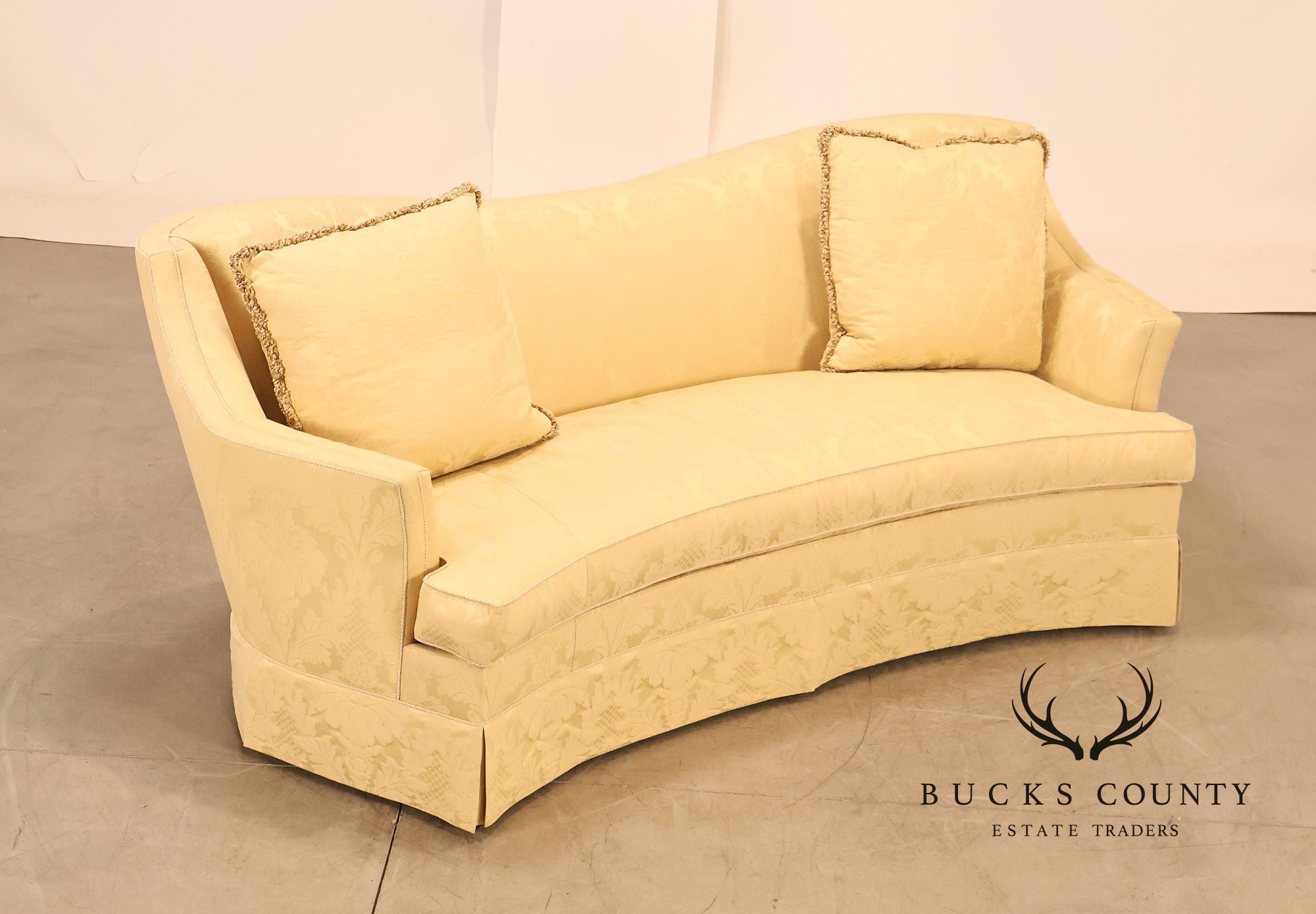 Councill Custom Damask Upholstered Curved Back Sofa