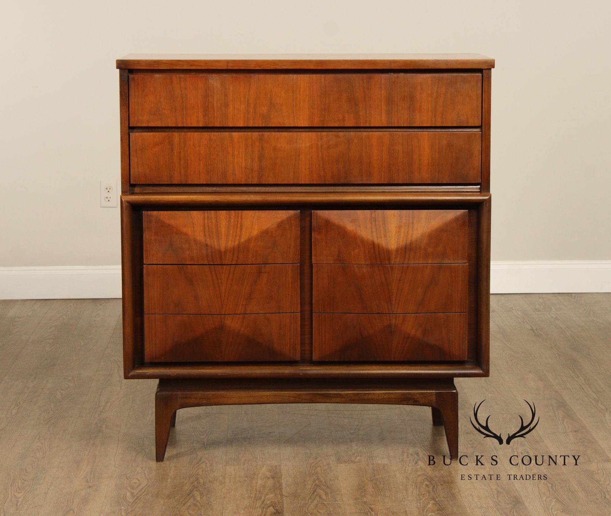 United Furniture Mid Century Modern Walnut High Chest