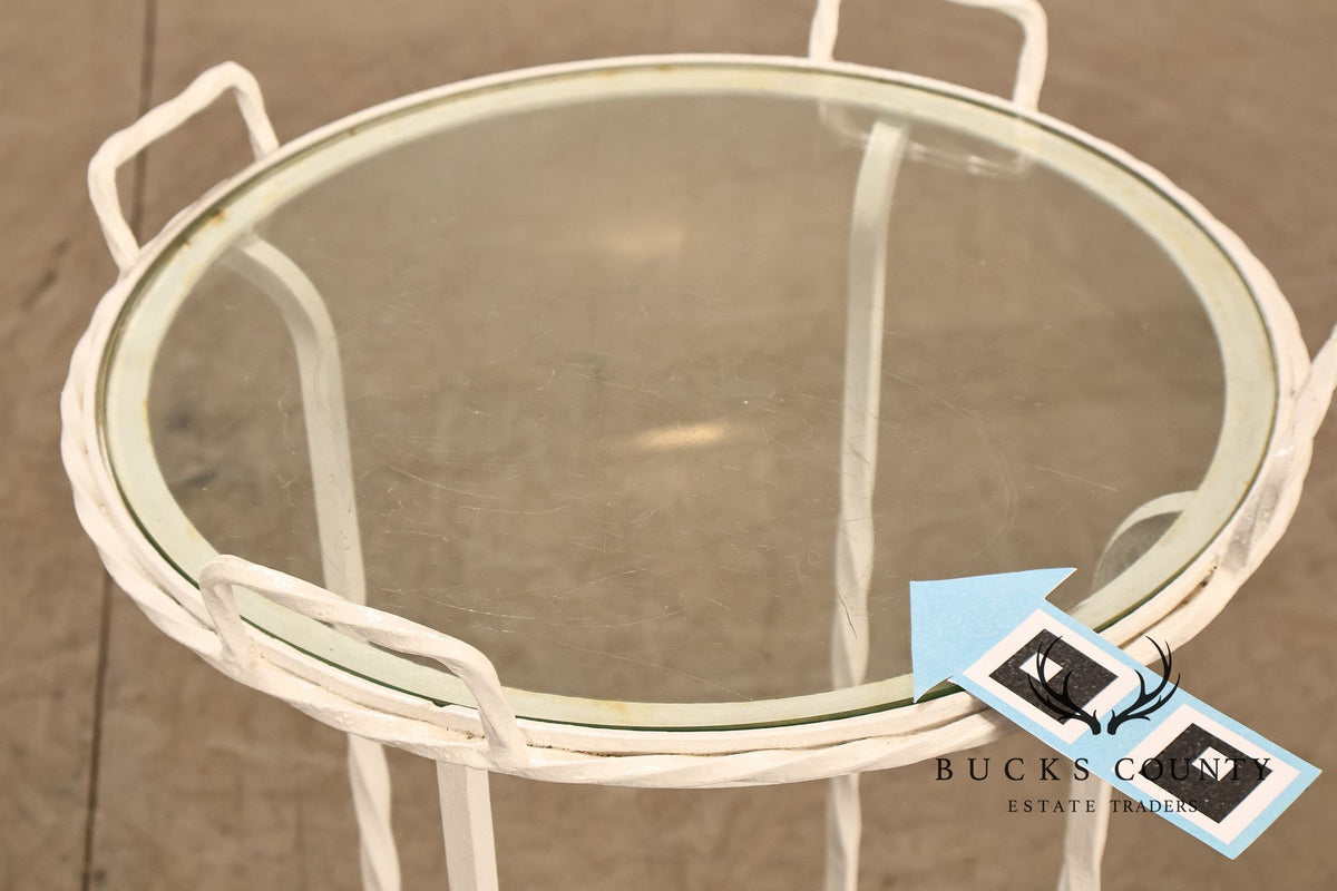 Vintage Wrought Iron And Glass Two Tier Patio Side Table