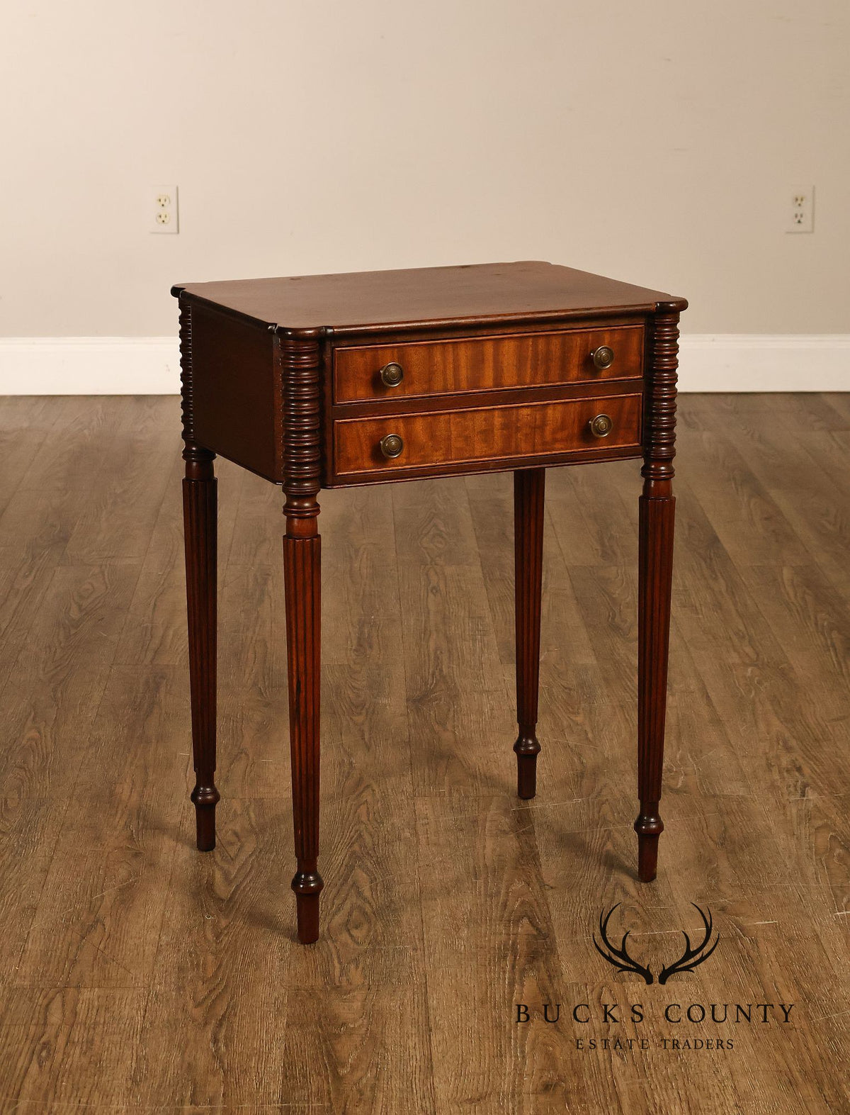 Federal Sheraton Style Mahogany Two-Drawer Side Table