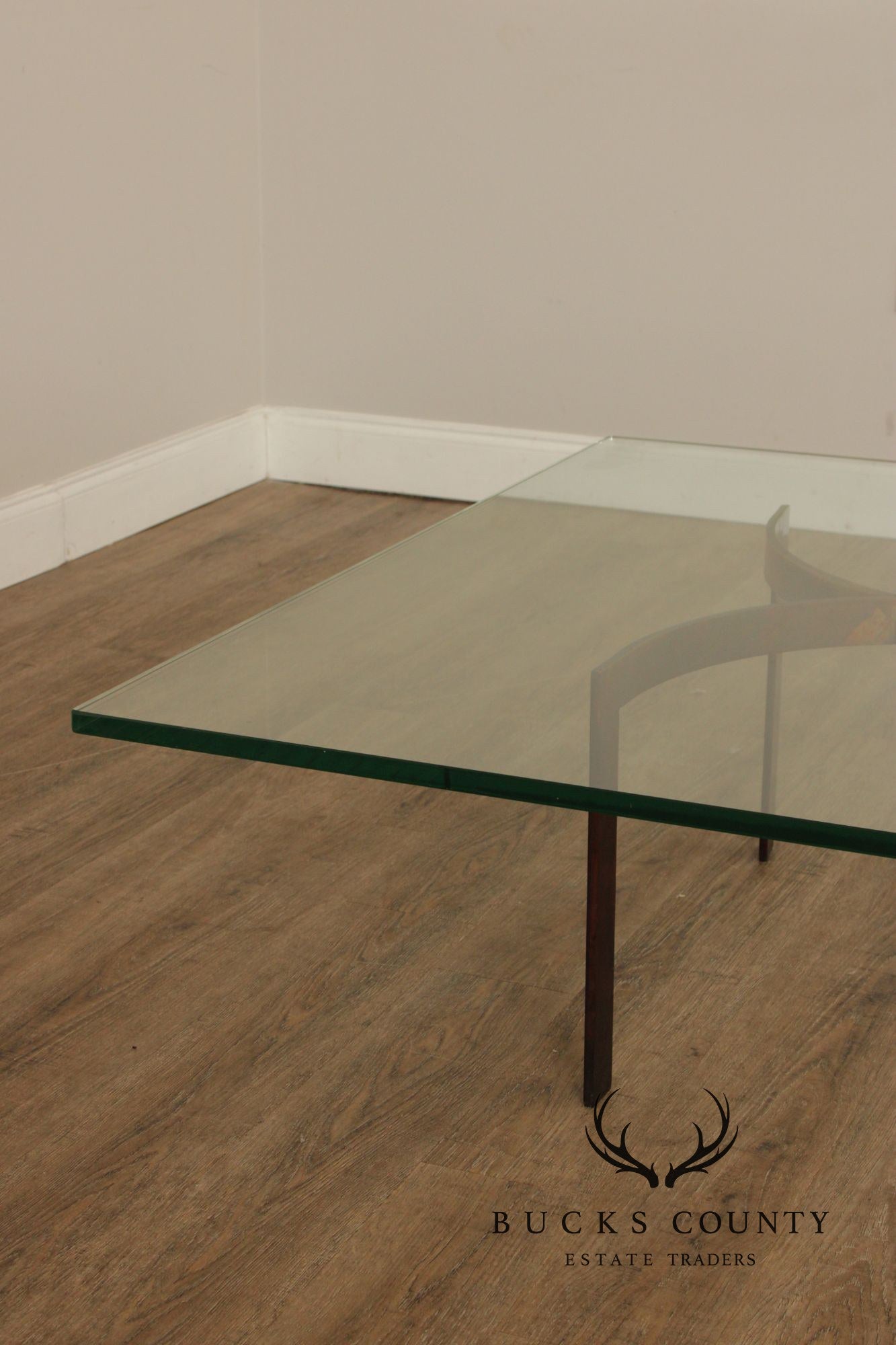 Brutalist Square Glass Top Steel Base Coffee Table