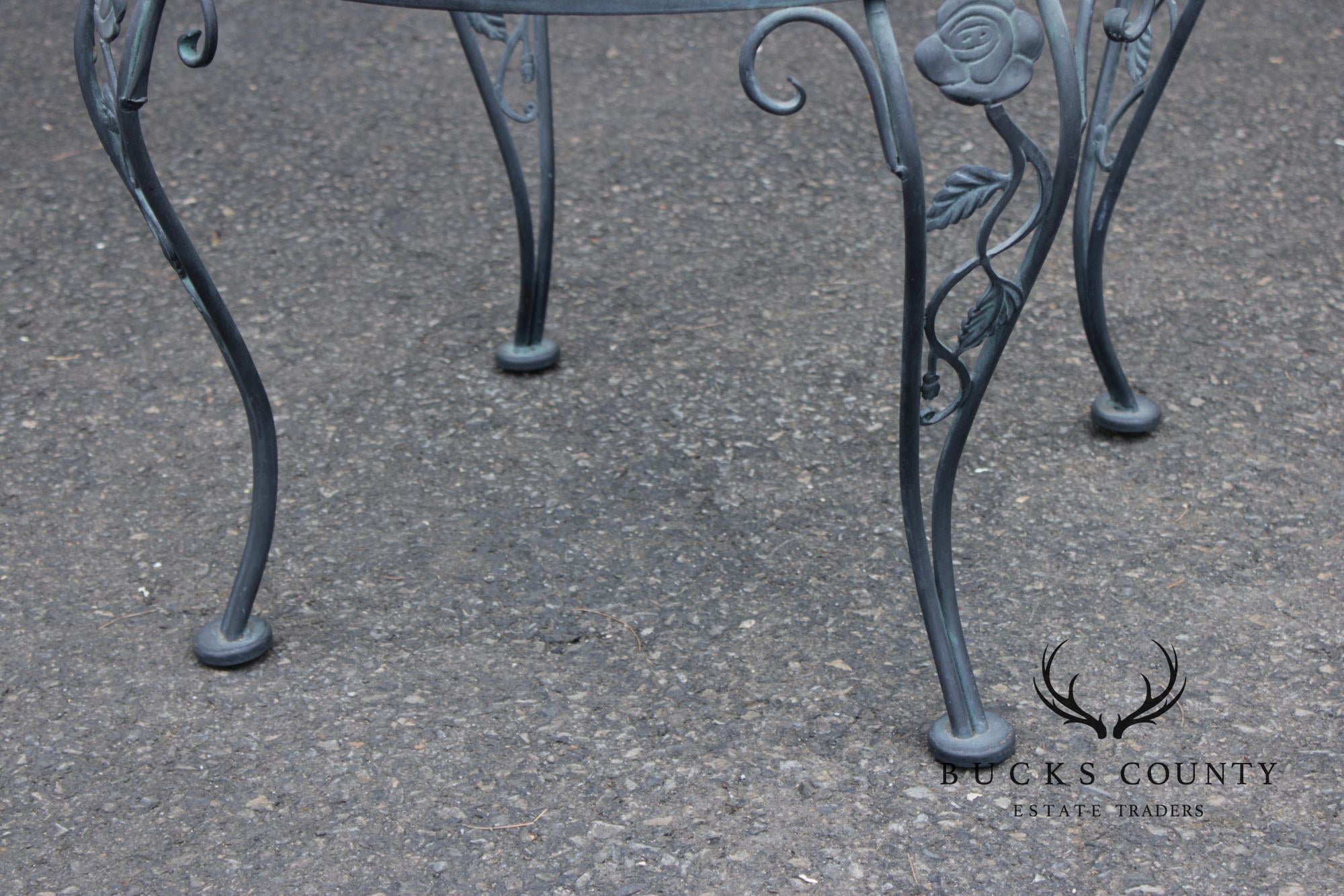 Woodard 'Chantilly Rose' Glass Top Wrought Iron Patio Side Table