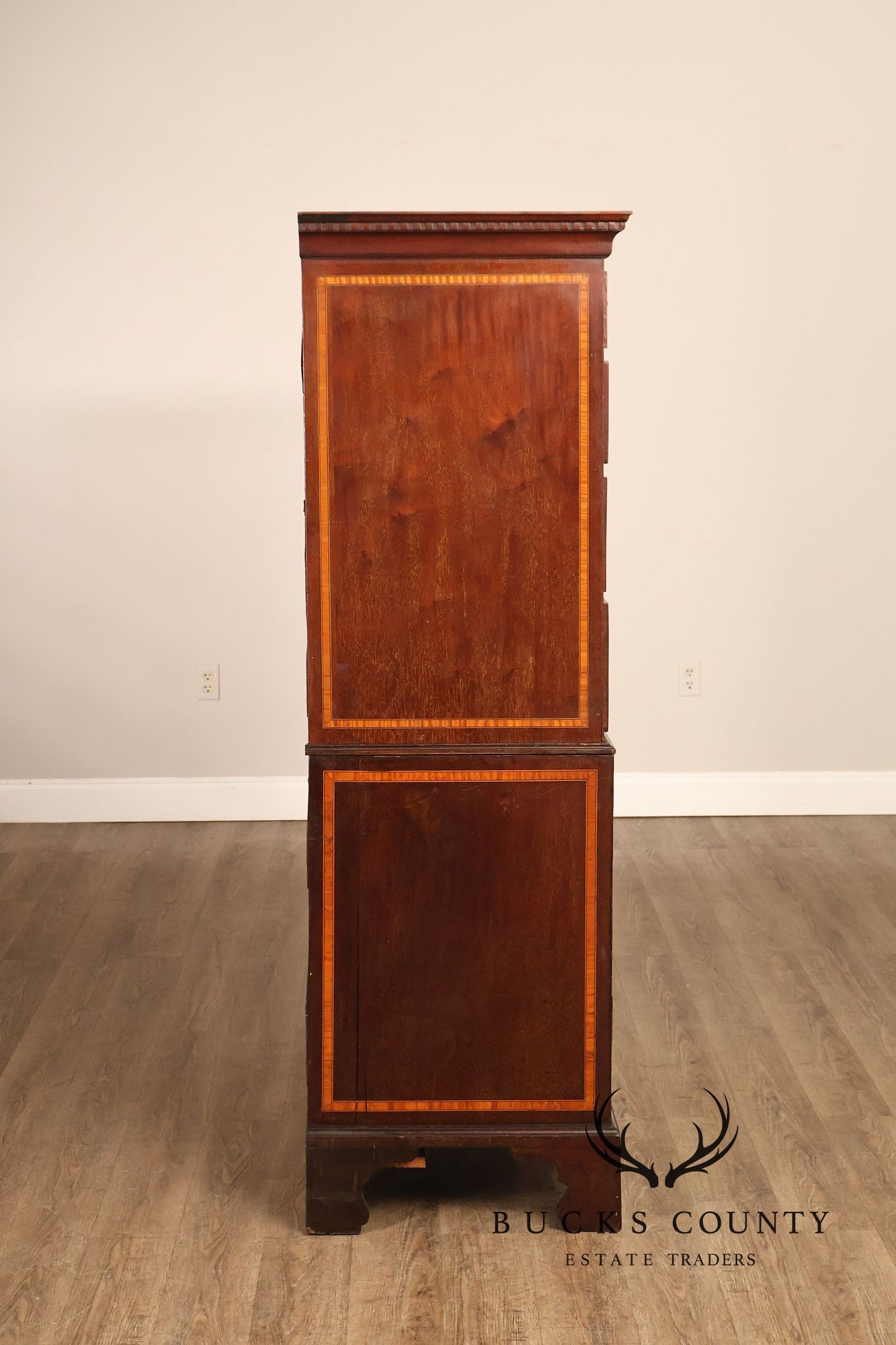 Antique Georgian Style Inlaid Mahogany Chest On Chest