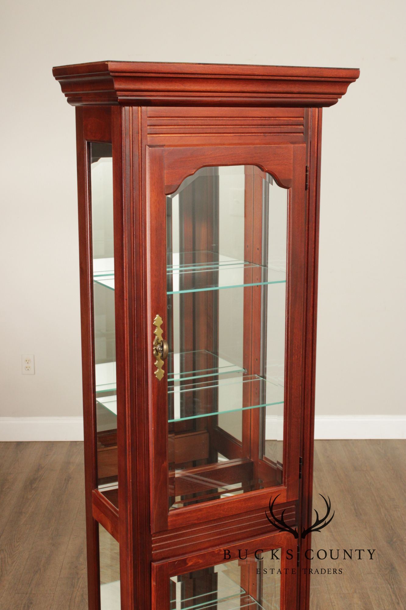 Traditional Cherry and Beveled Glass Curio Display Cabinet