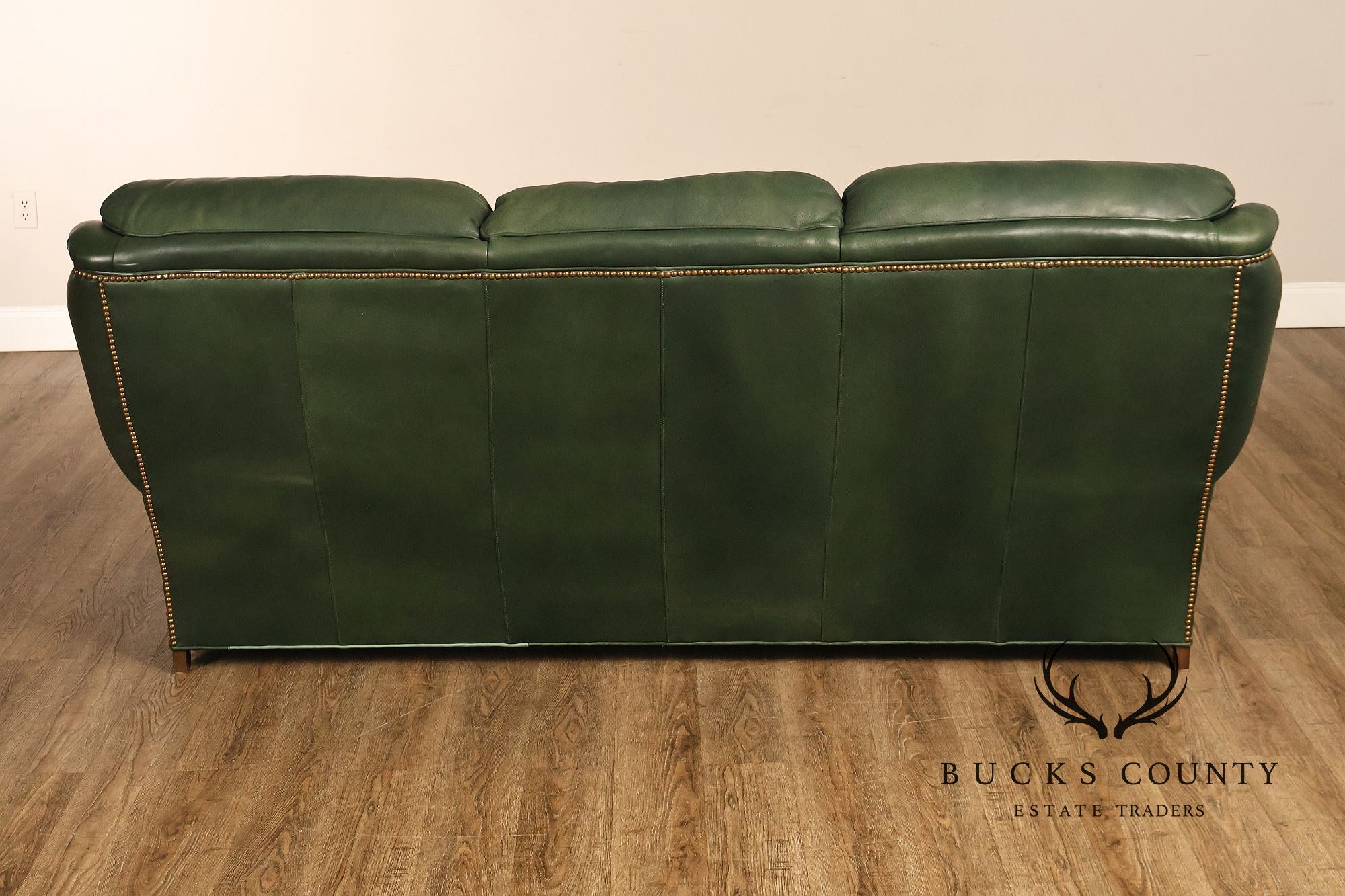 Hancock & Moore Green Leather Nailhead Trim Sofa