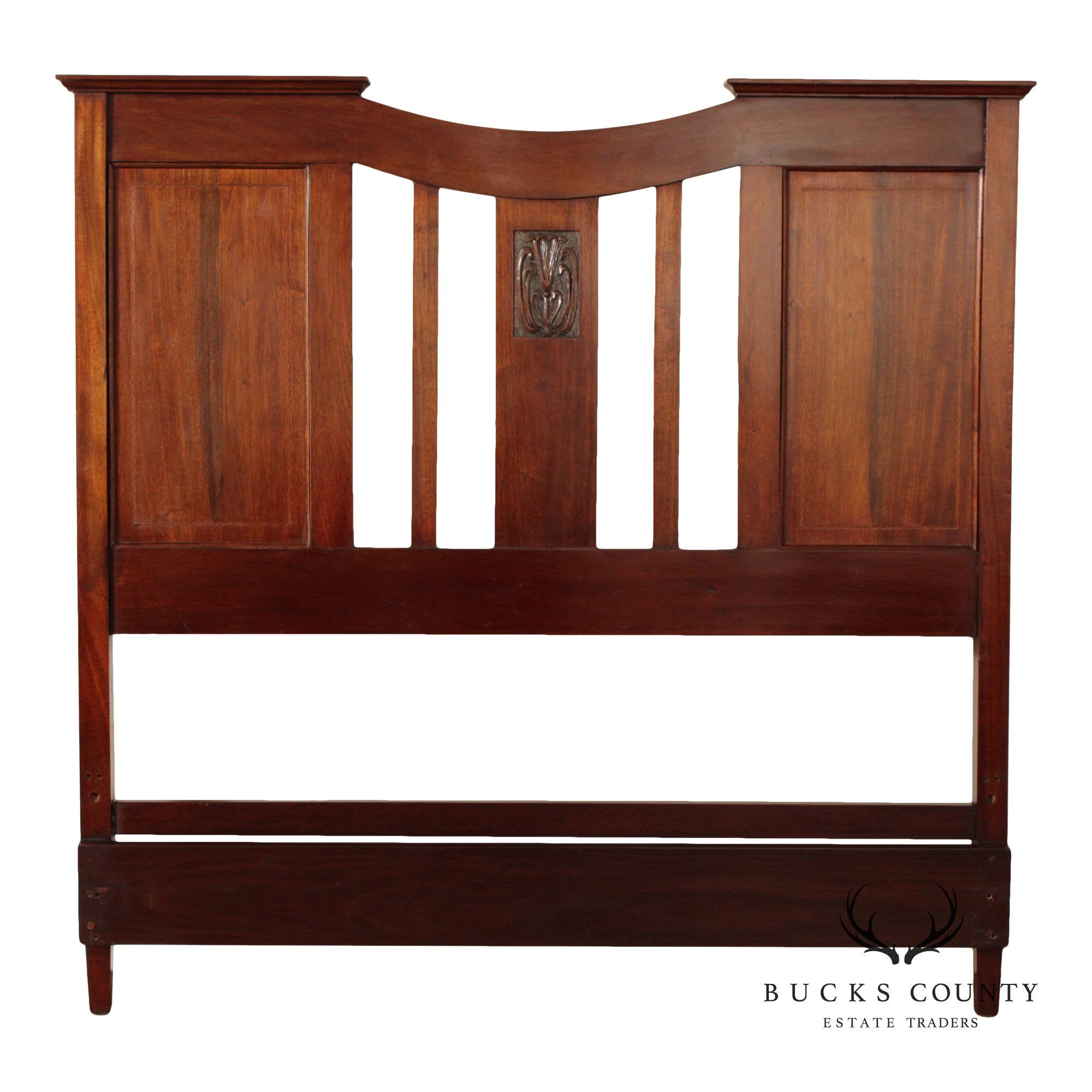 Arts & Crafts Style Carved Mahogany Full-Size Headboard