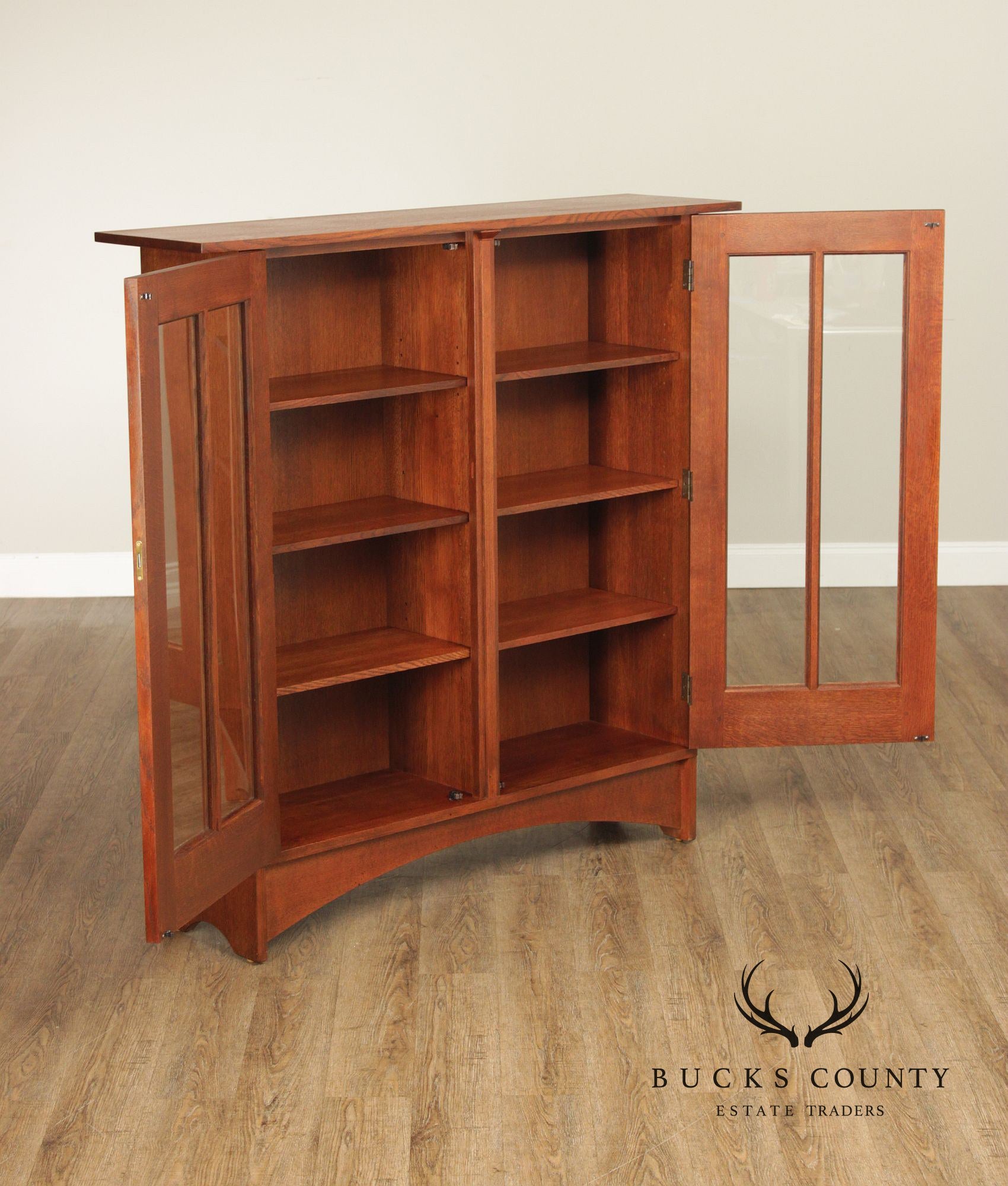 Stickley Mission Collection Oak Two Door Bookcase Harvey Ellis Inlaid Oak 2 Door Bookcase