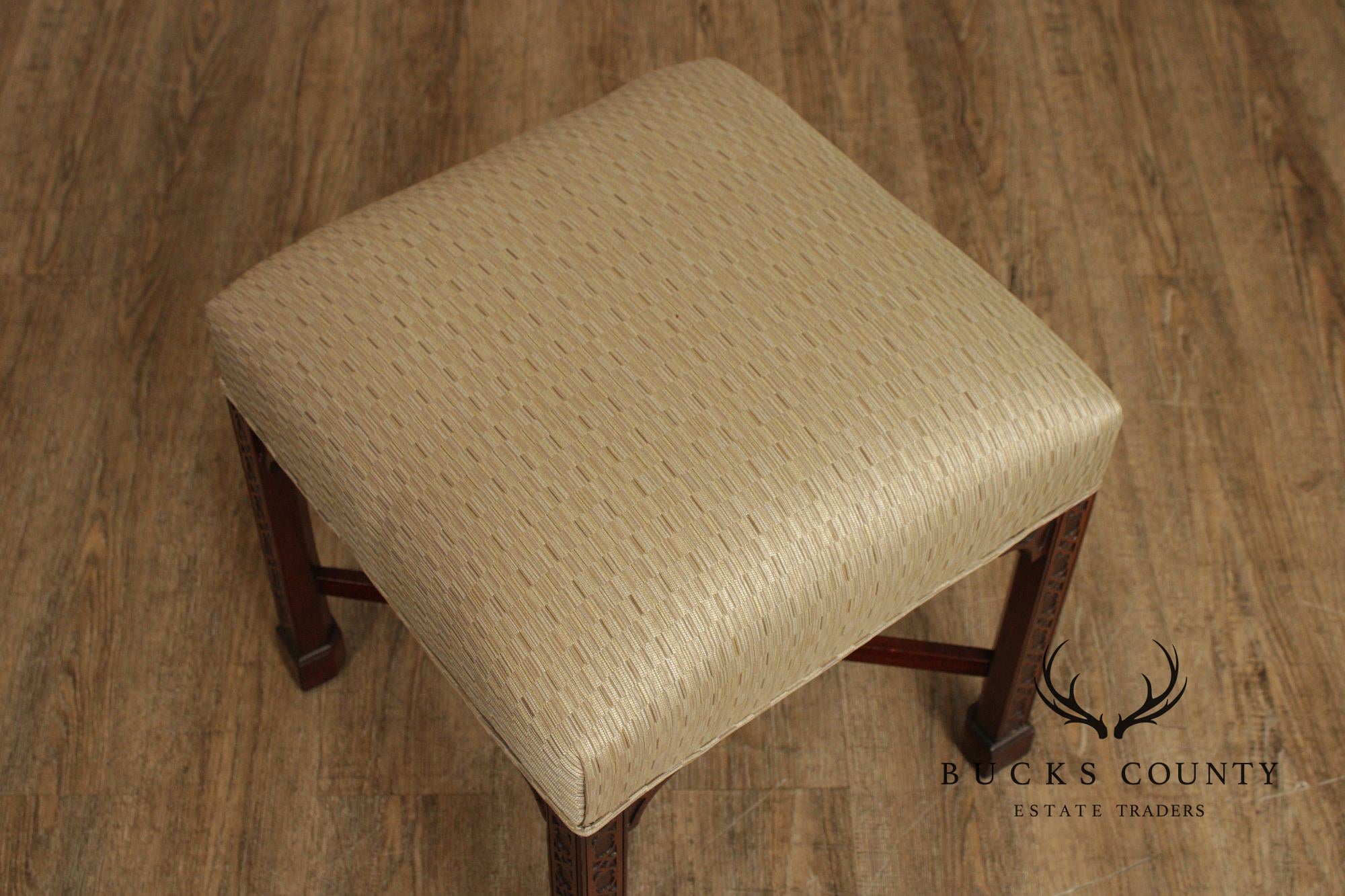 Chinese Chippendale Style Pair of Mahogany Stools