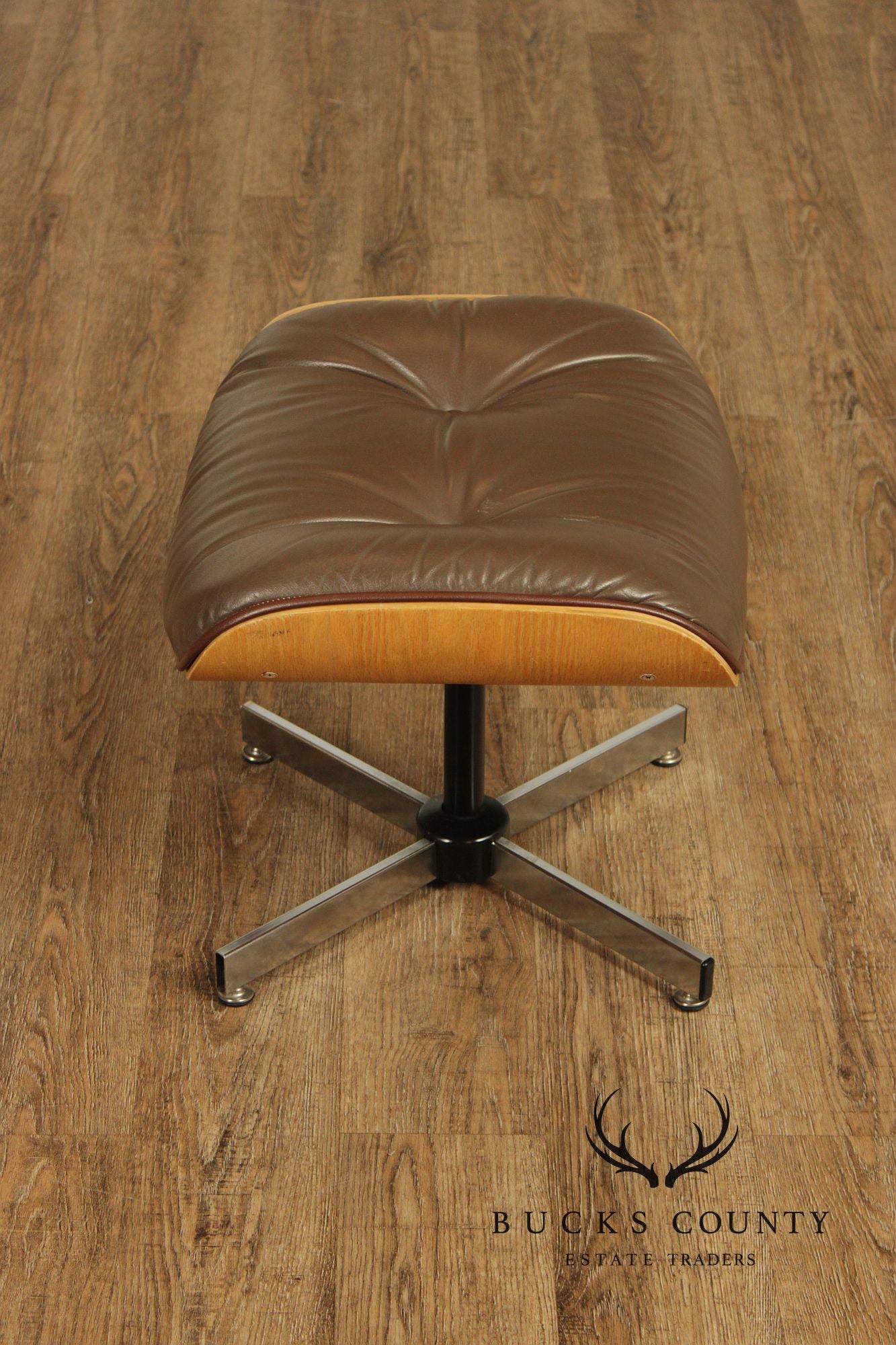 Eames Style Leather Swivel Chair with Ottoman
