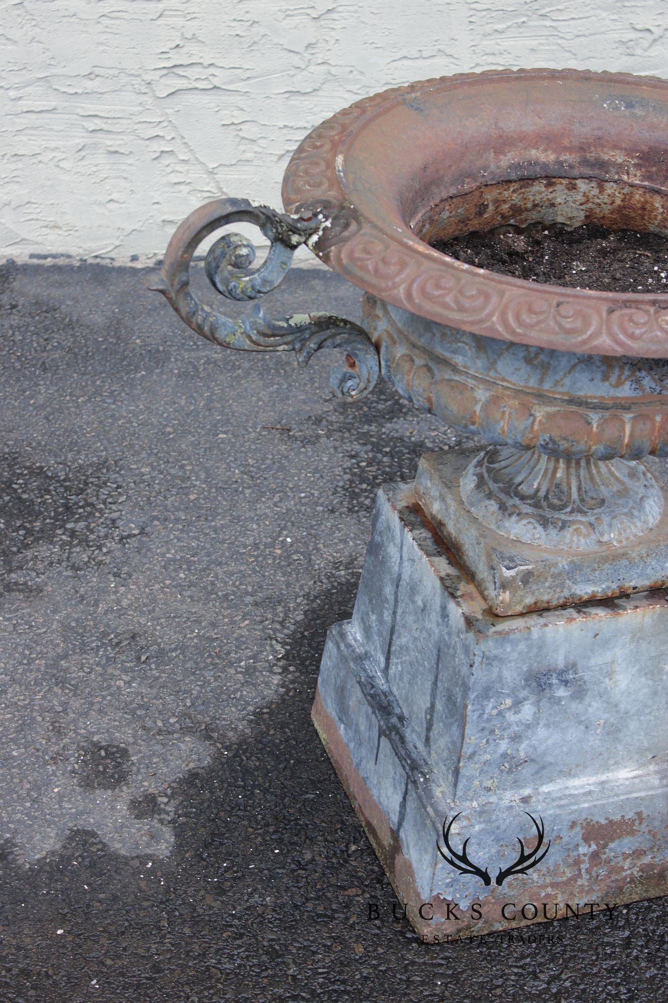 Vintage Cast Iron Neoclassical Garden Urn On Pedestal