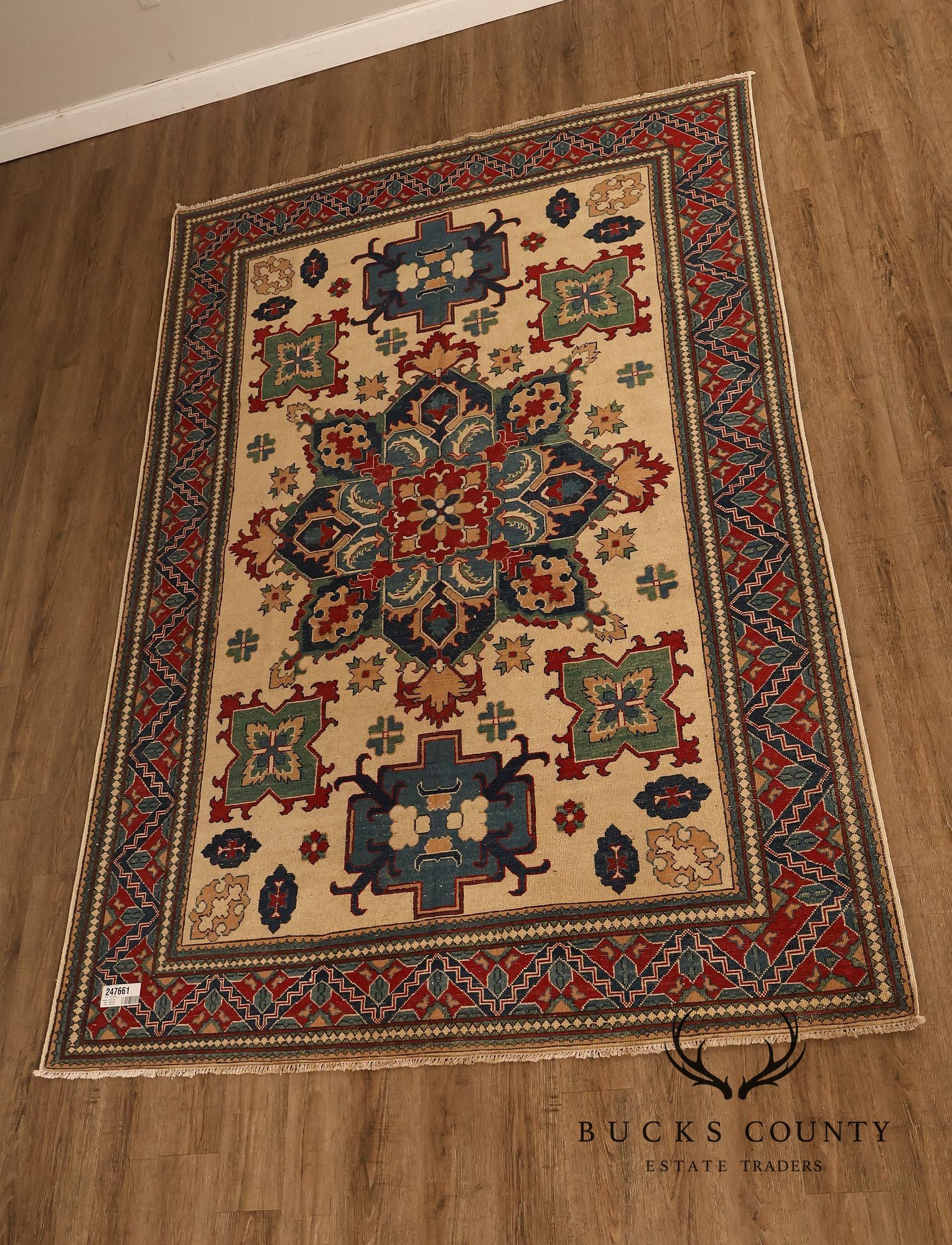 Afghan Kazak Style Wool Area Rug With Central Medallion 6x9