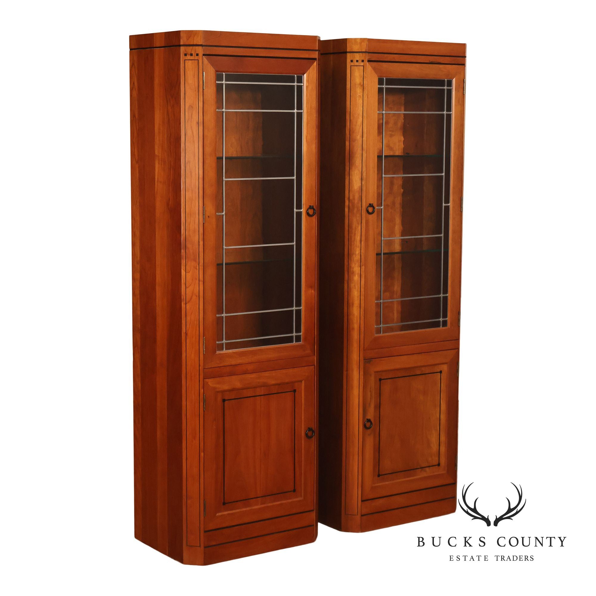 Stickley 21st Century Collection Pair Of Cherry Lighted Curio Display Cabinets