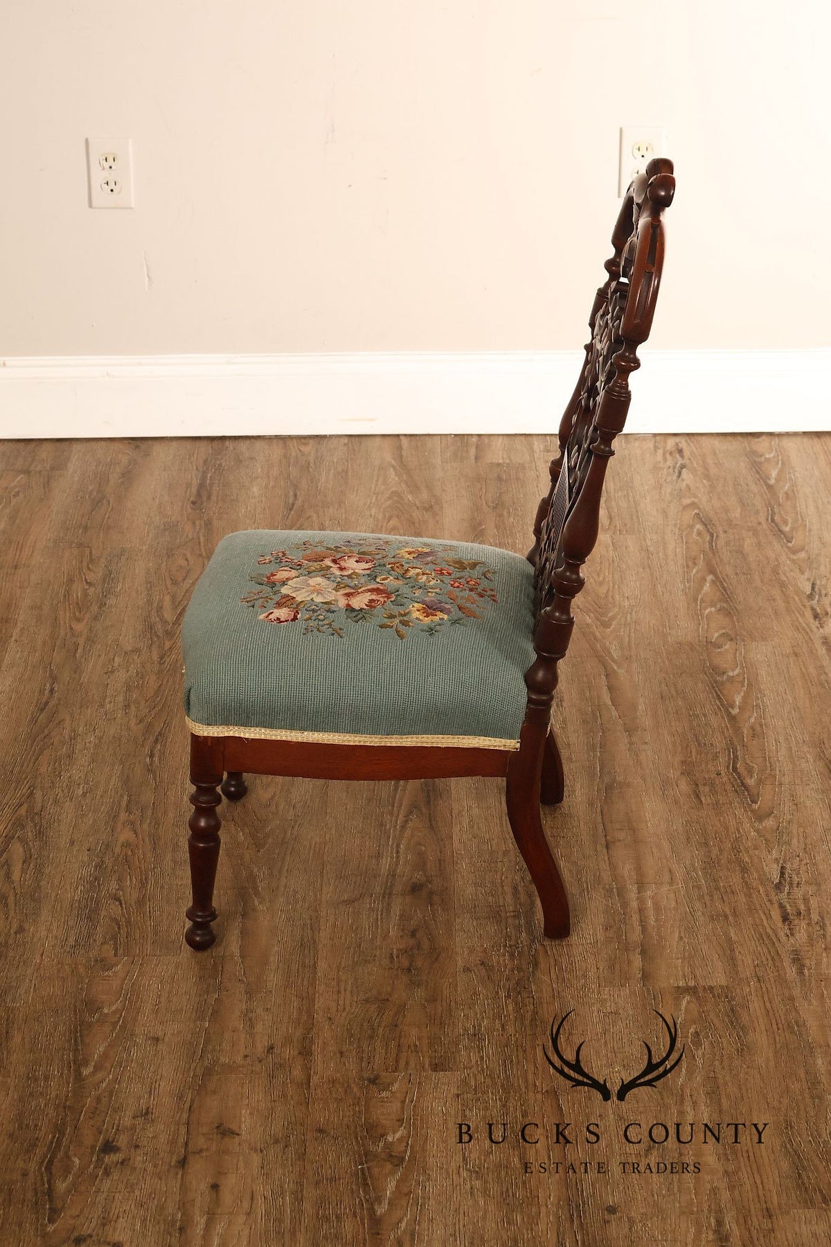 Antique Victorian Carved Mahogany Needlepoint Side Chair