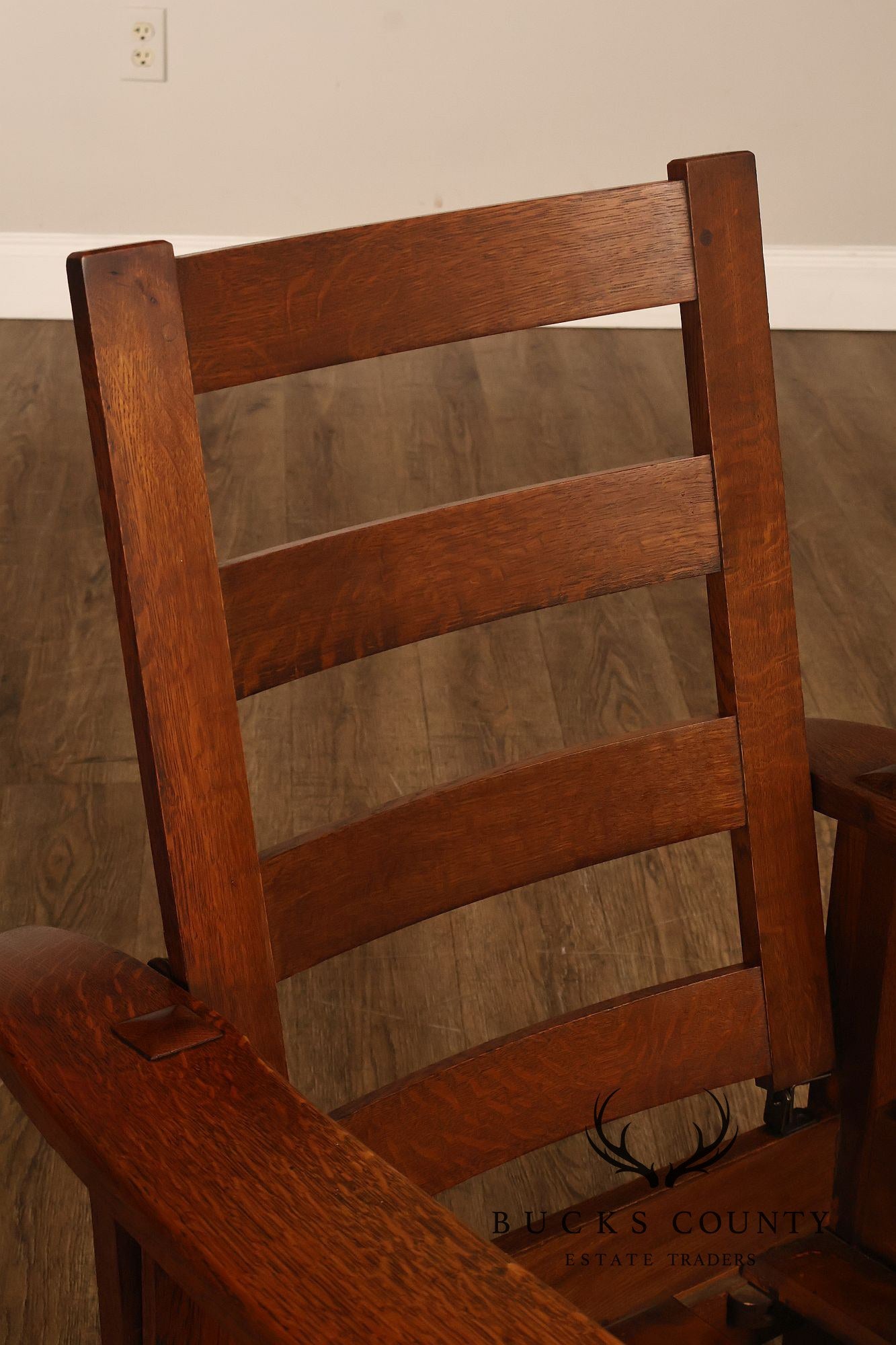 Antique Limbert Arts And Crafts Oak Morris Chair With Leather Cushions