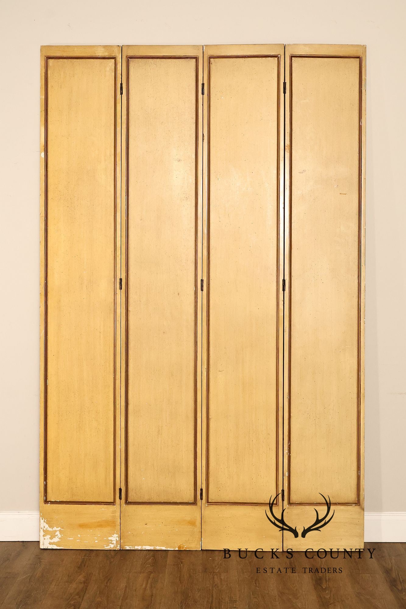Vintage Rococo Style Painted & Mirrored Four-Panel Folding Screen