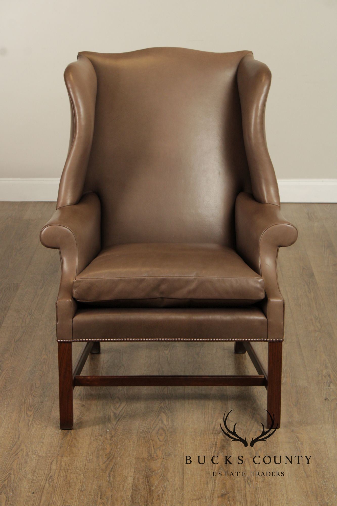 Chippendale Style Pair of Leather Wing Chairs