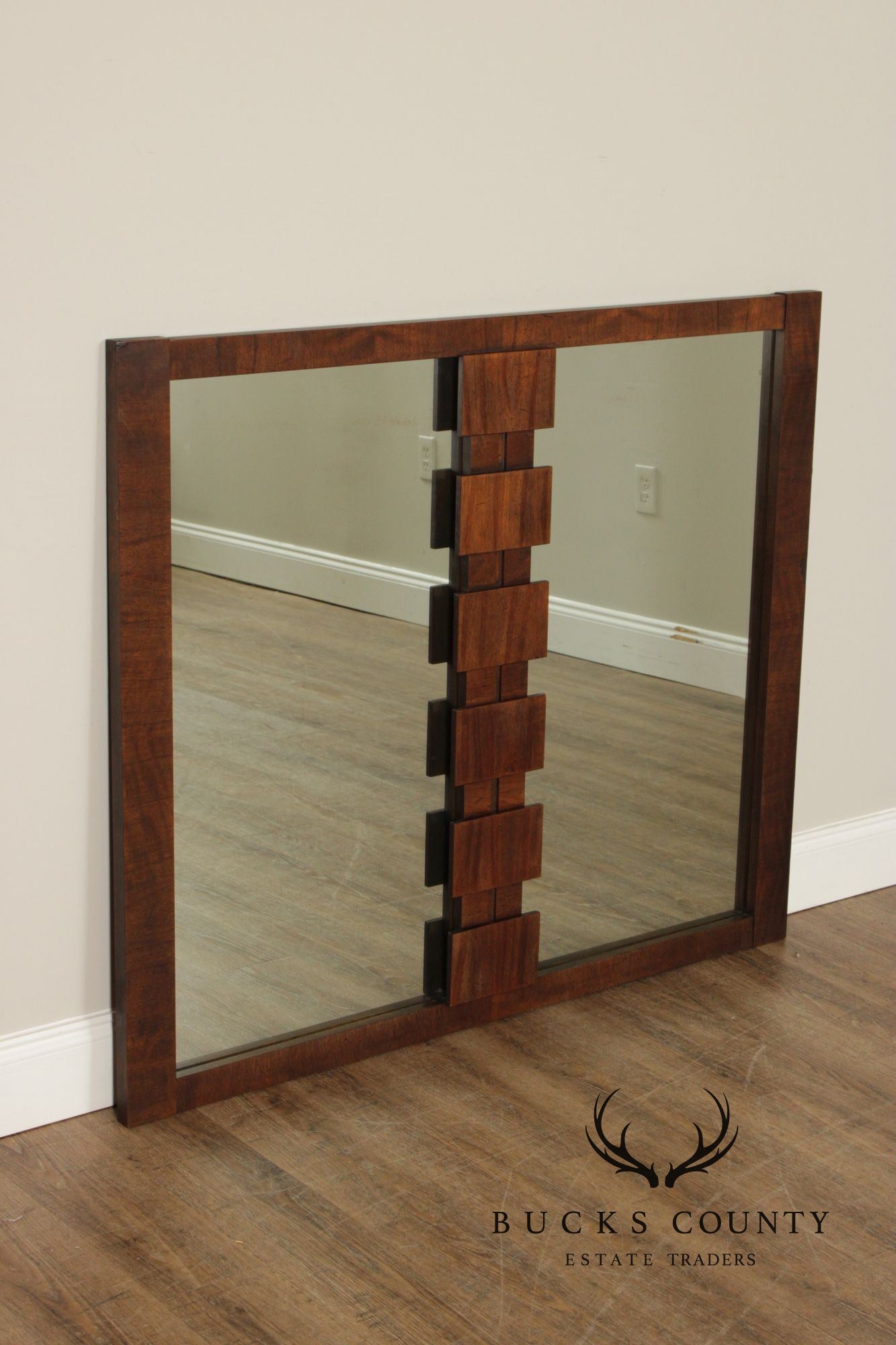 Lane 'Staccato' Brutalist Walnut Wall Mirror