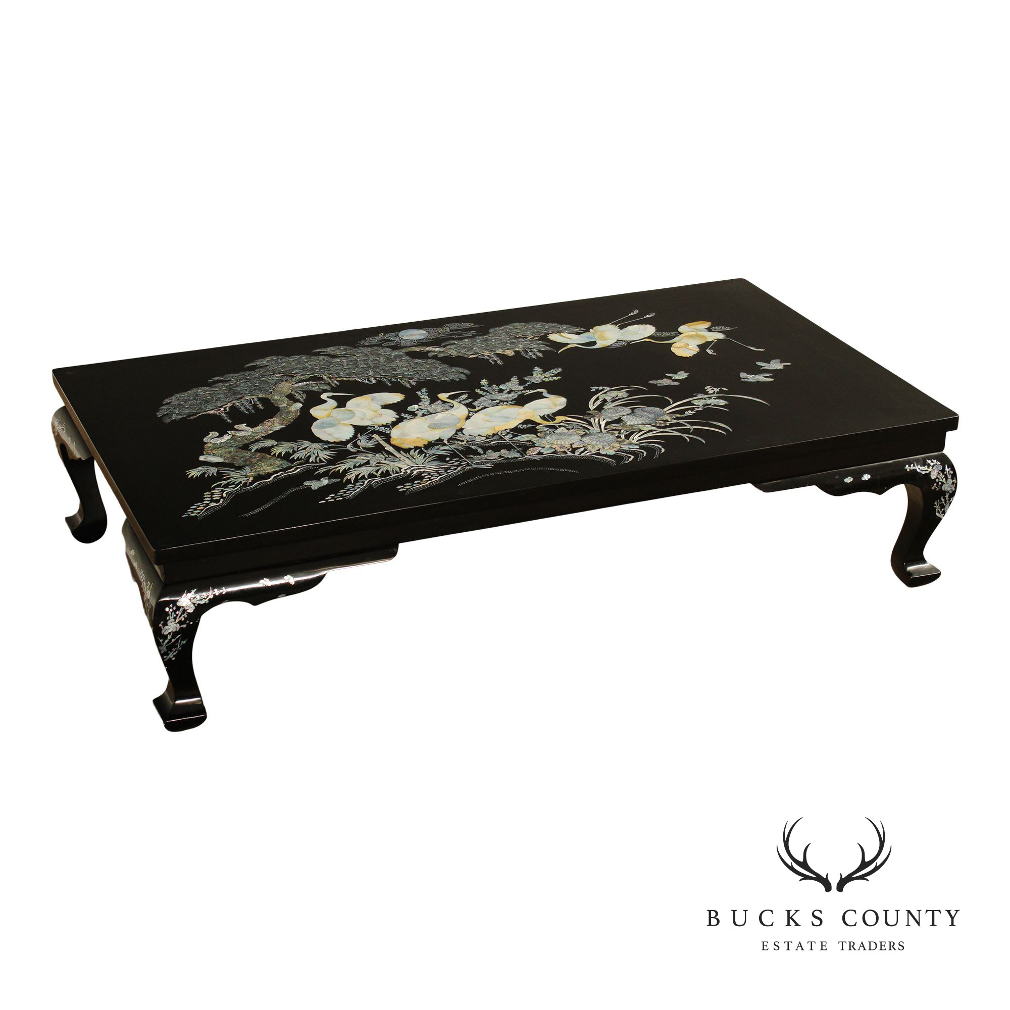 Korean Vintage Black Lacquer And Mother of Pearl Inlaid Coffee Table