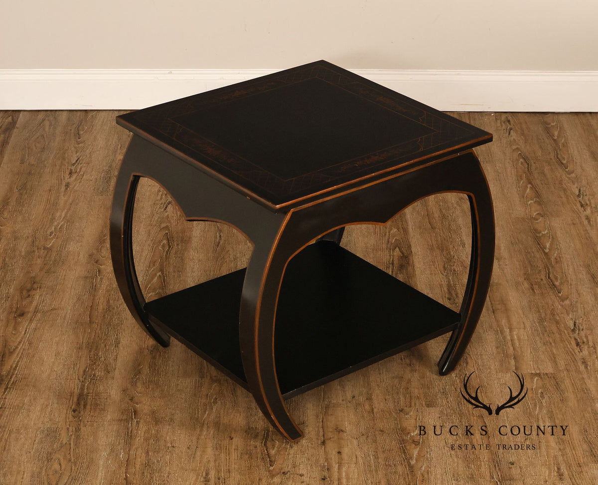 Harden Black Lacquered Chinoiserie Style Side Table With Inlay