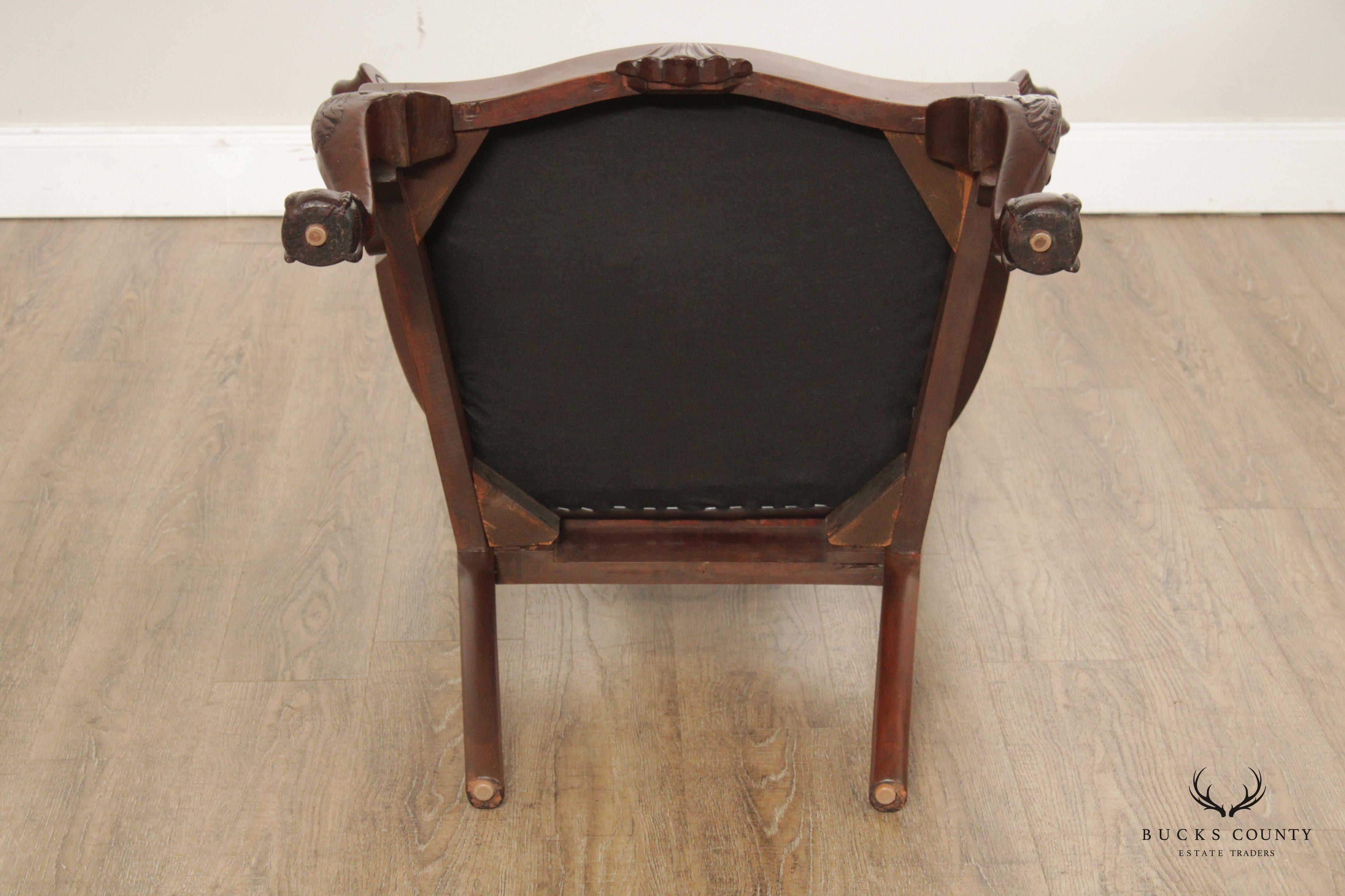 Custom Quality Vintage Chippendale Style Mahogany High-Back Armchair