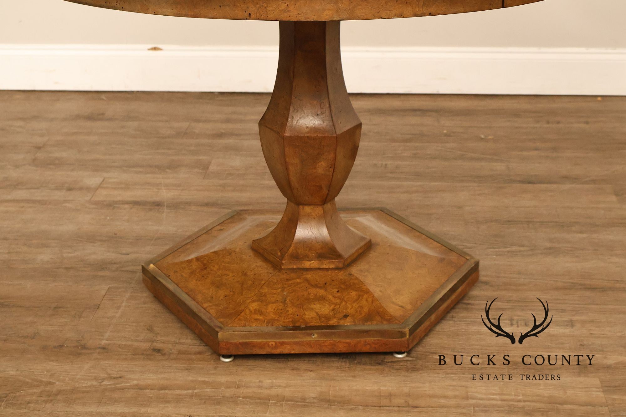 Mastercraft Hollywood Regency Burlwood Pedestal Expandable Dining Table