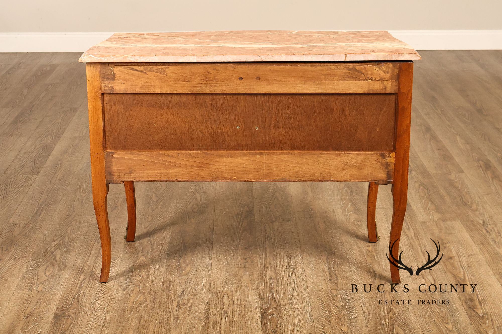 Don Ruseau French Louis XV Style Walnut Marble Top Commode
