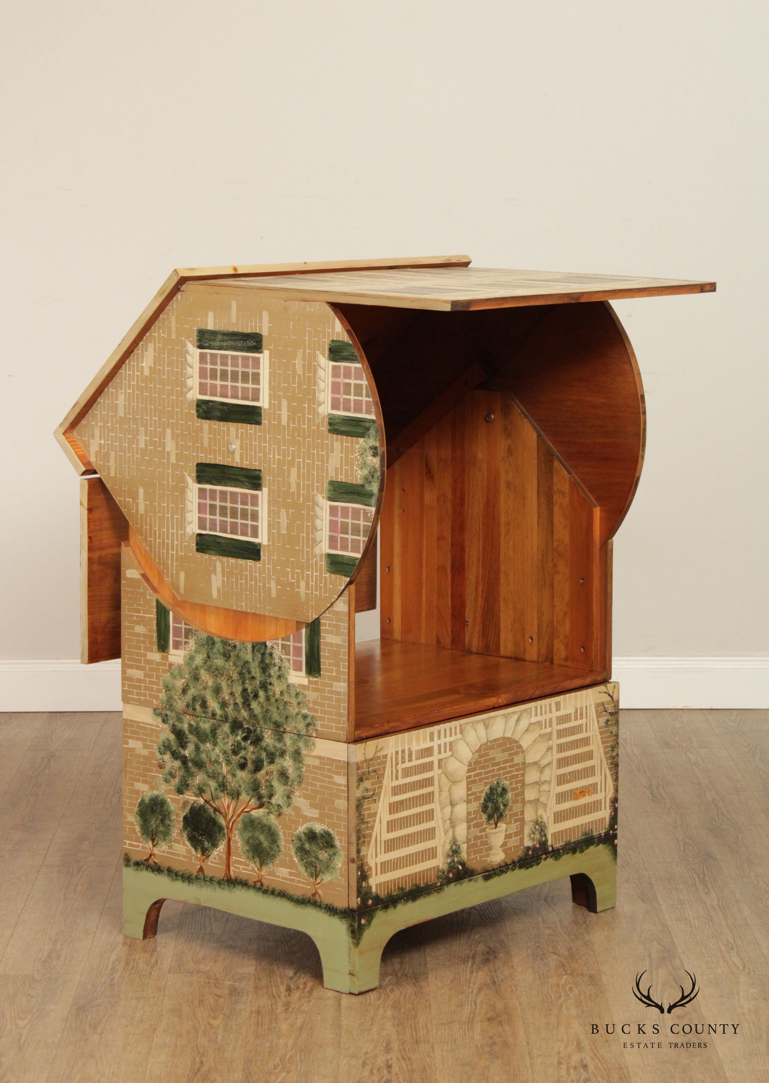 Hand Painted Pine Swivel Media Cabinet Stand