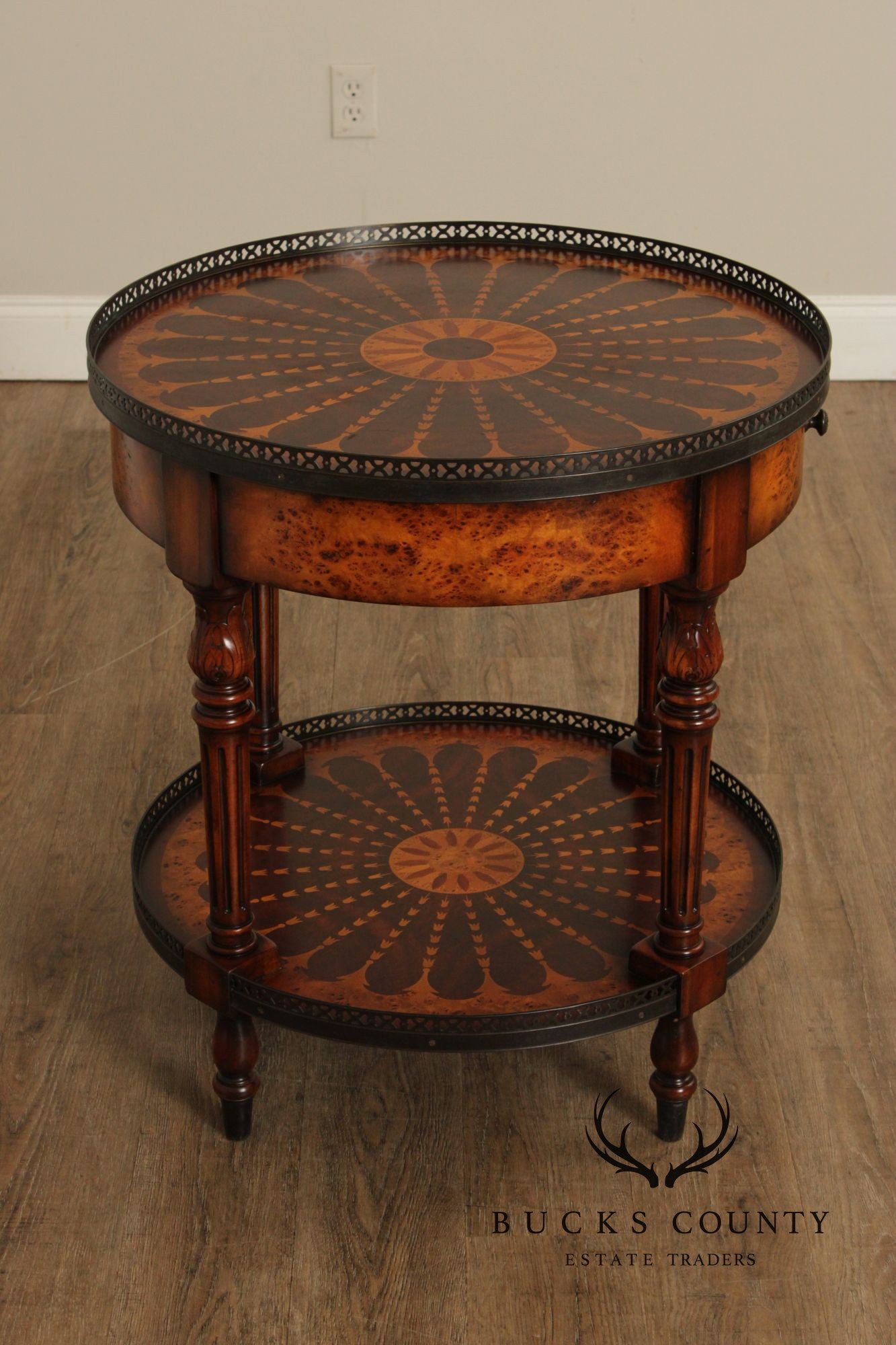 Theodore Alexander Round Two-Tier Inlaid Occasional Table