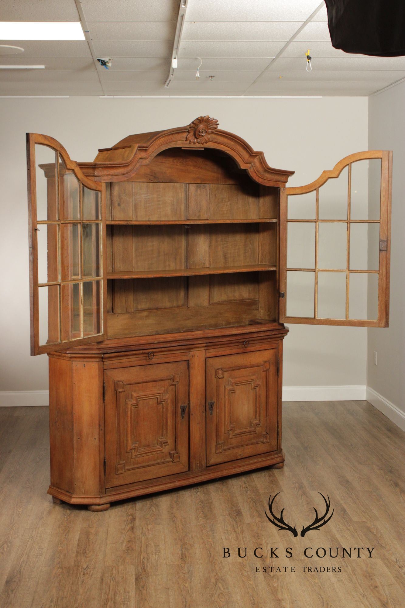 Antique 18th Century German Oak Baroque Vitrine Display Cabinet