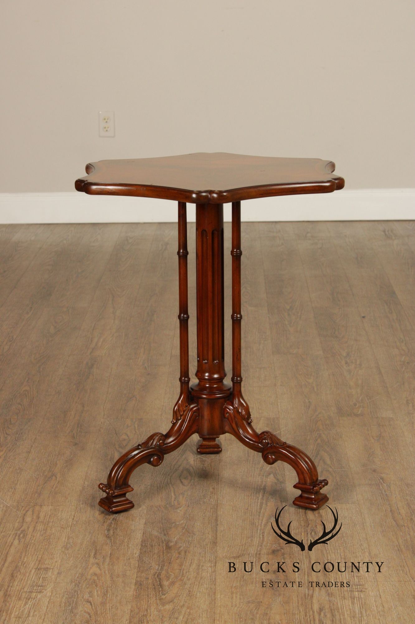 Maitland Smith Pair of Flame Mahogany Pedestal Side Tables
