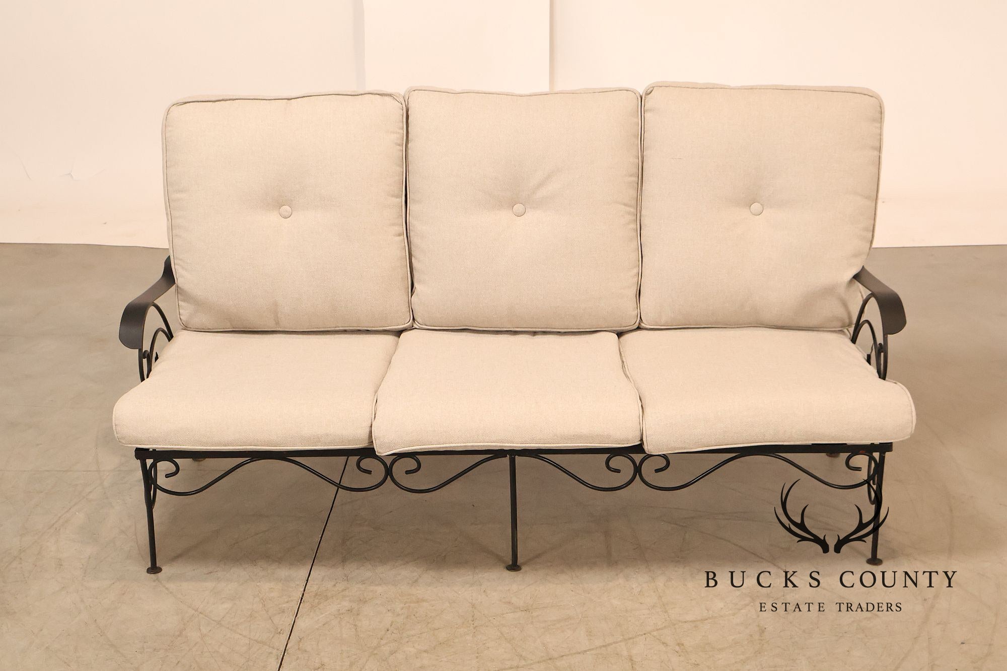 Vintage Wrought Iron Patio Garden Sofa With Cushions