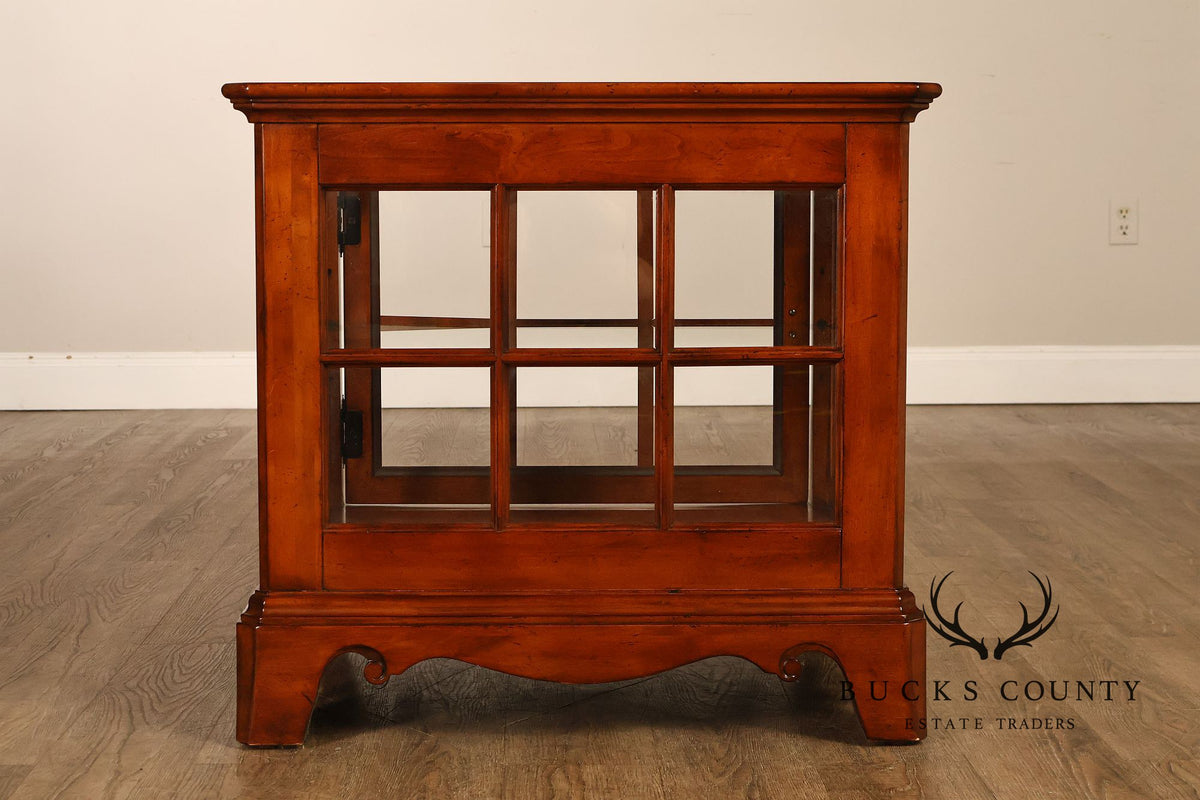 Traditional Cherry Finish Glass Display End Table