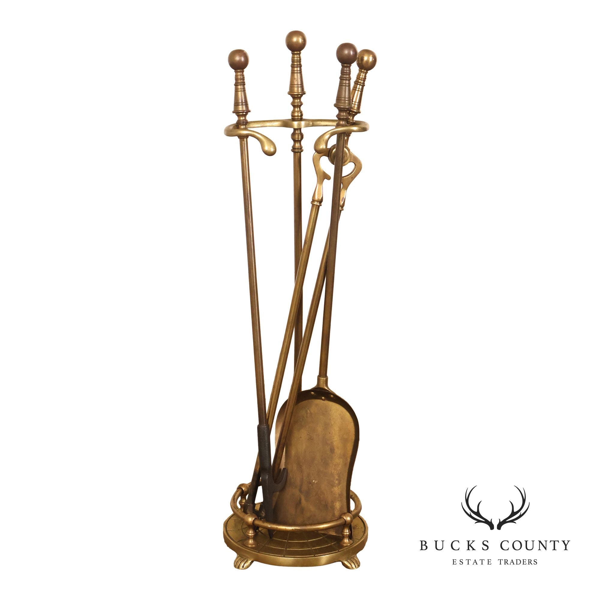 Traditional Brass Fireplace Four-Piece Tool Set