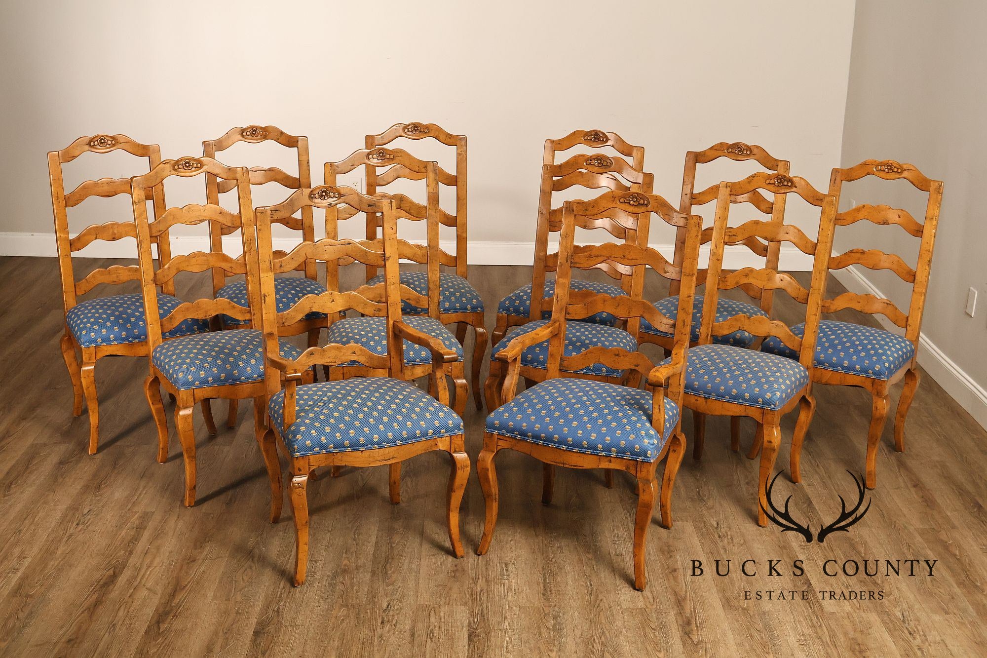 Guy Chaddock Set Of Twelve Basque Hickory Ladder Back Dining Chairs