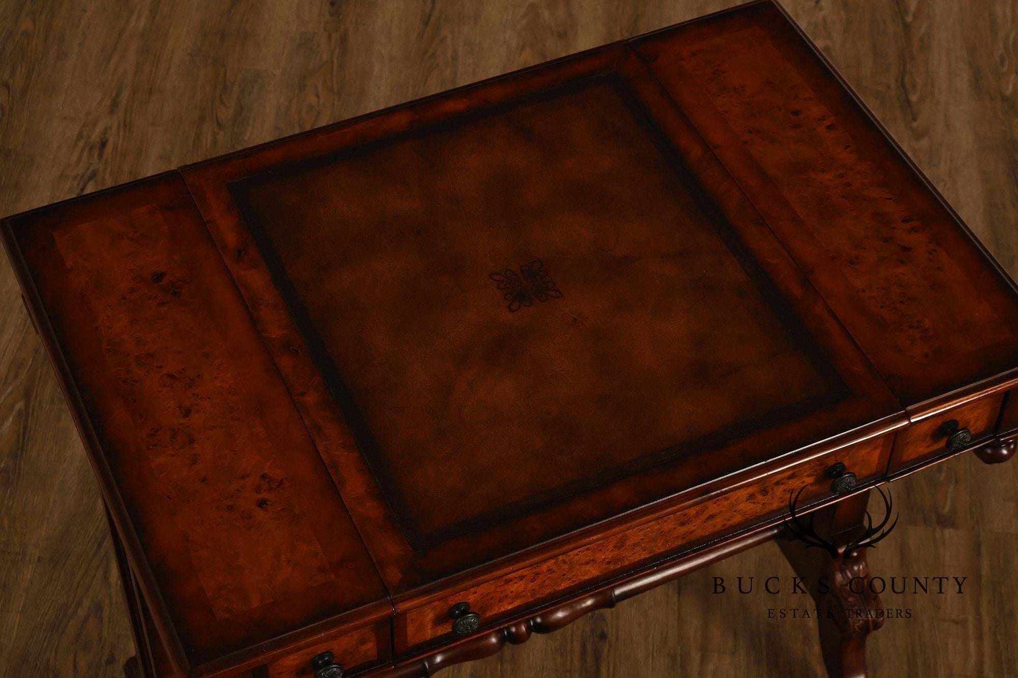 Theodore Alexander Mahogany Burl Wood Game Table
