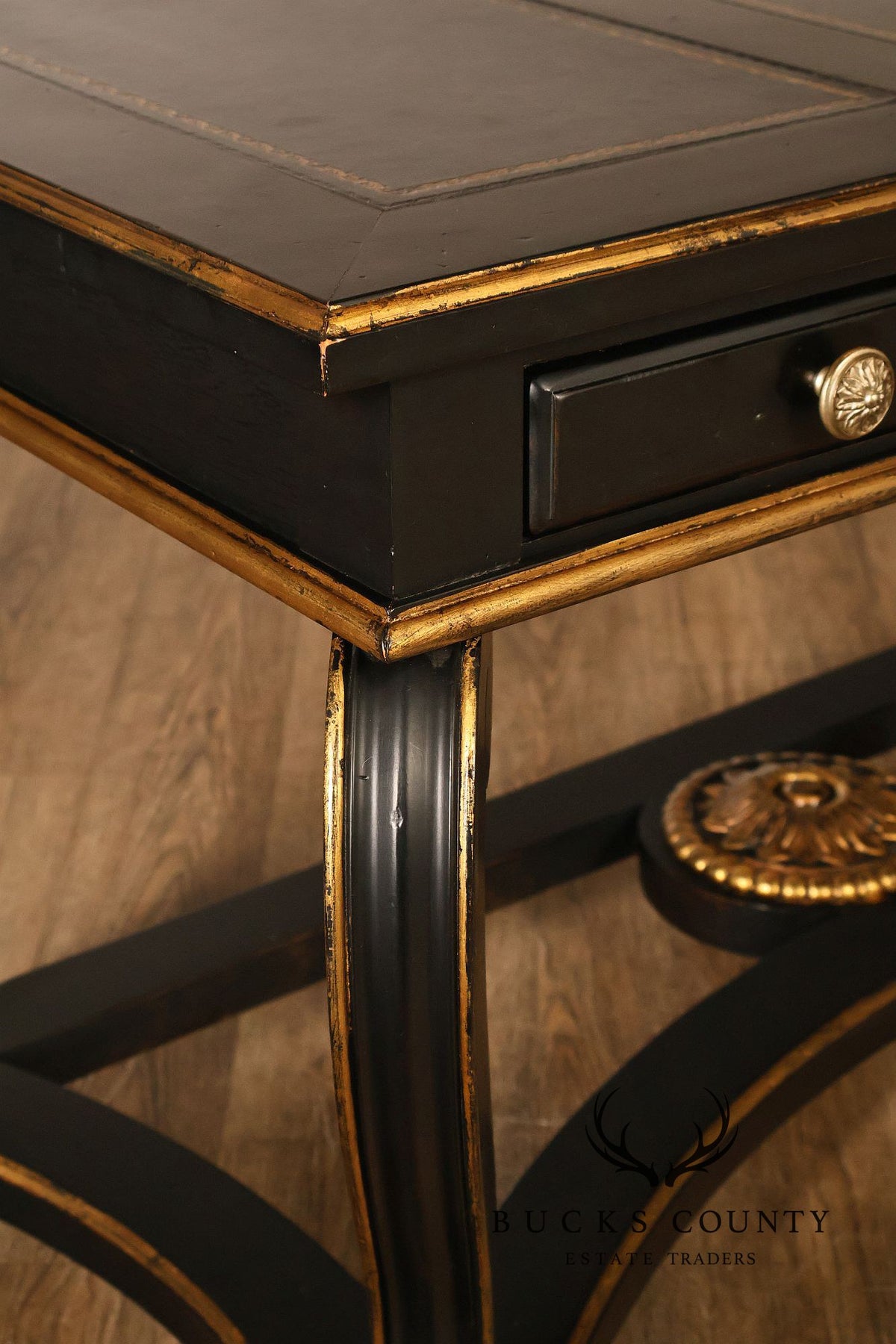 Century Furniture Ebonized And Gilt Executive Writing Desk With Leather Top