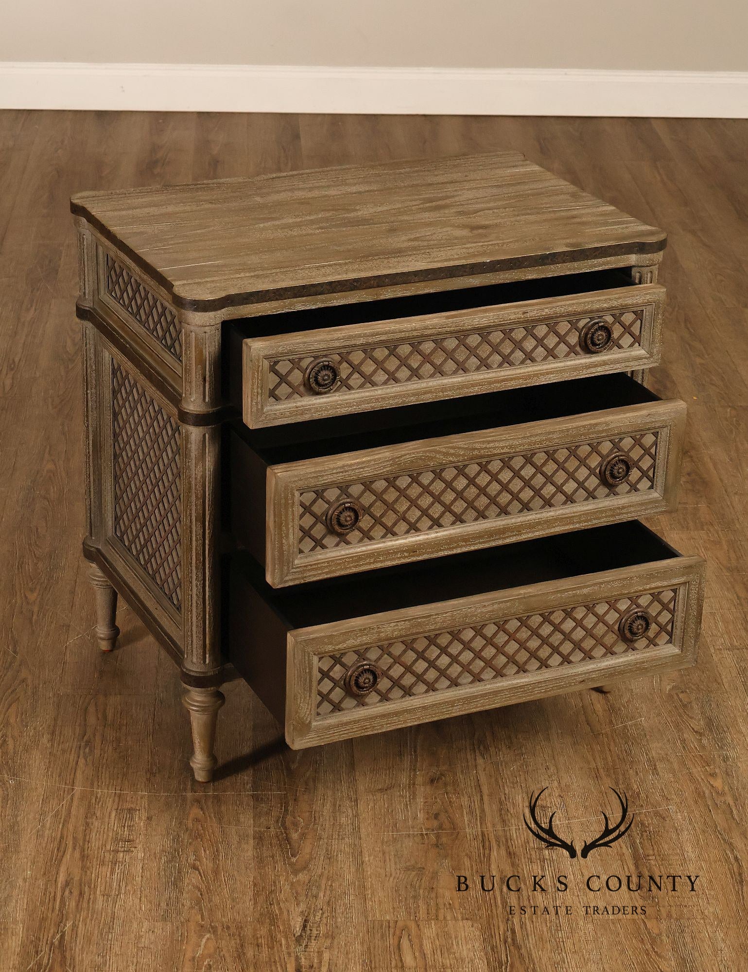 Restoration Hardware Treillage Collection Louis XVI Style Latticework Pair of Nightstands