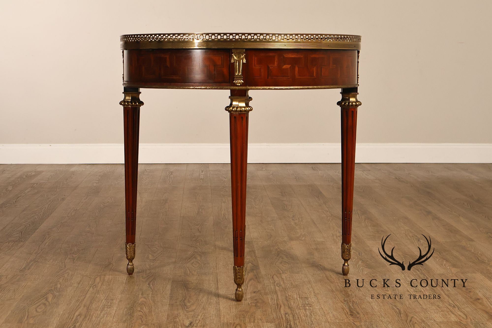 Maitland Smith Louis XVI Style Marquetry Center Table With Brass Gallery