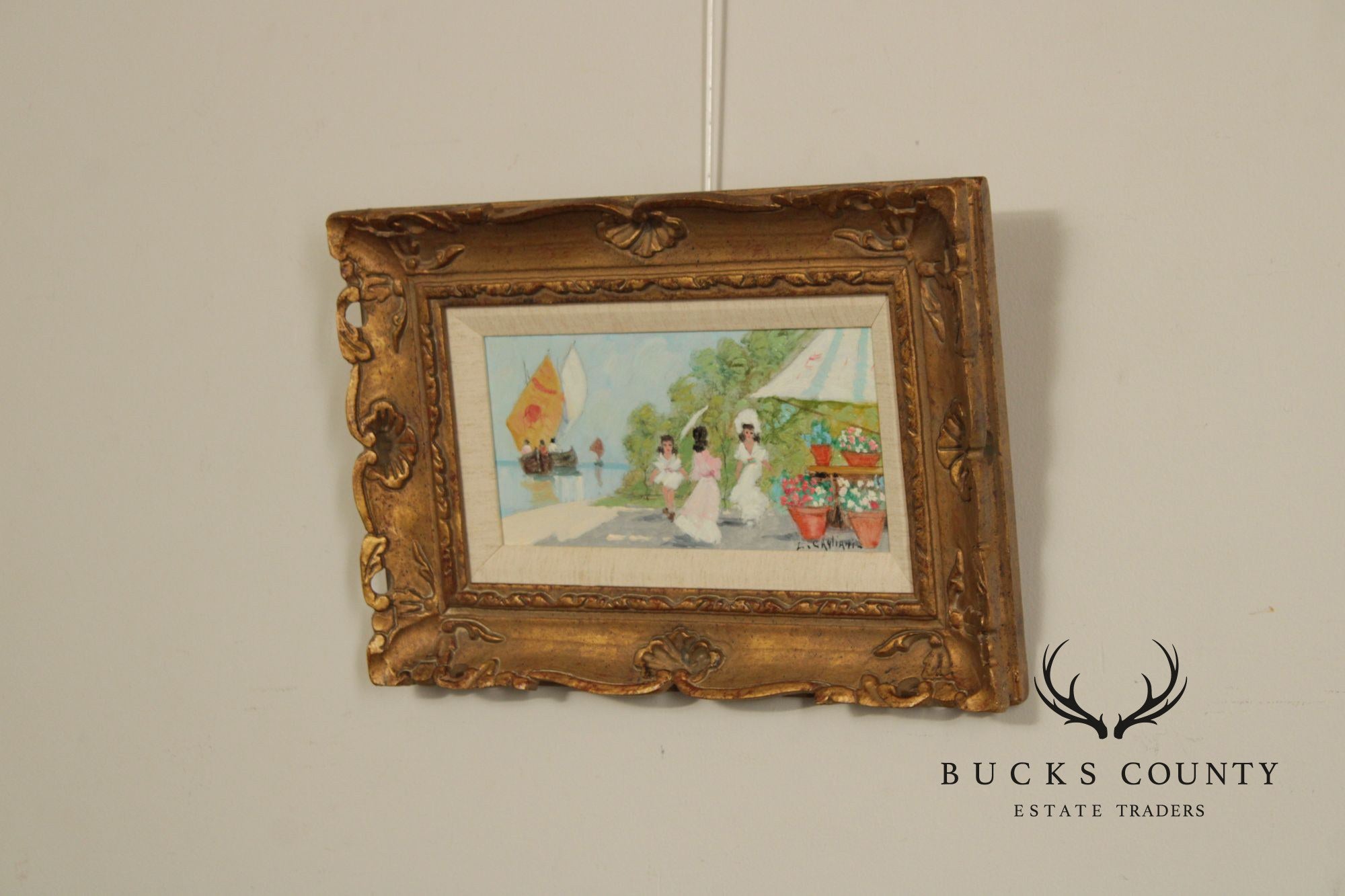 'Luigi Cagliani' Set Of 3 Small Oil Paintings In Heavy Gold Frames