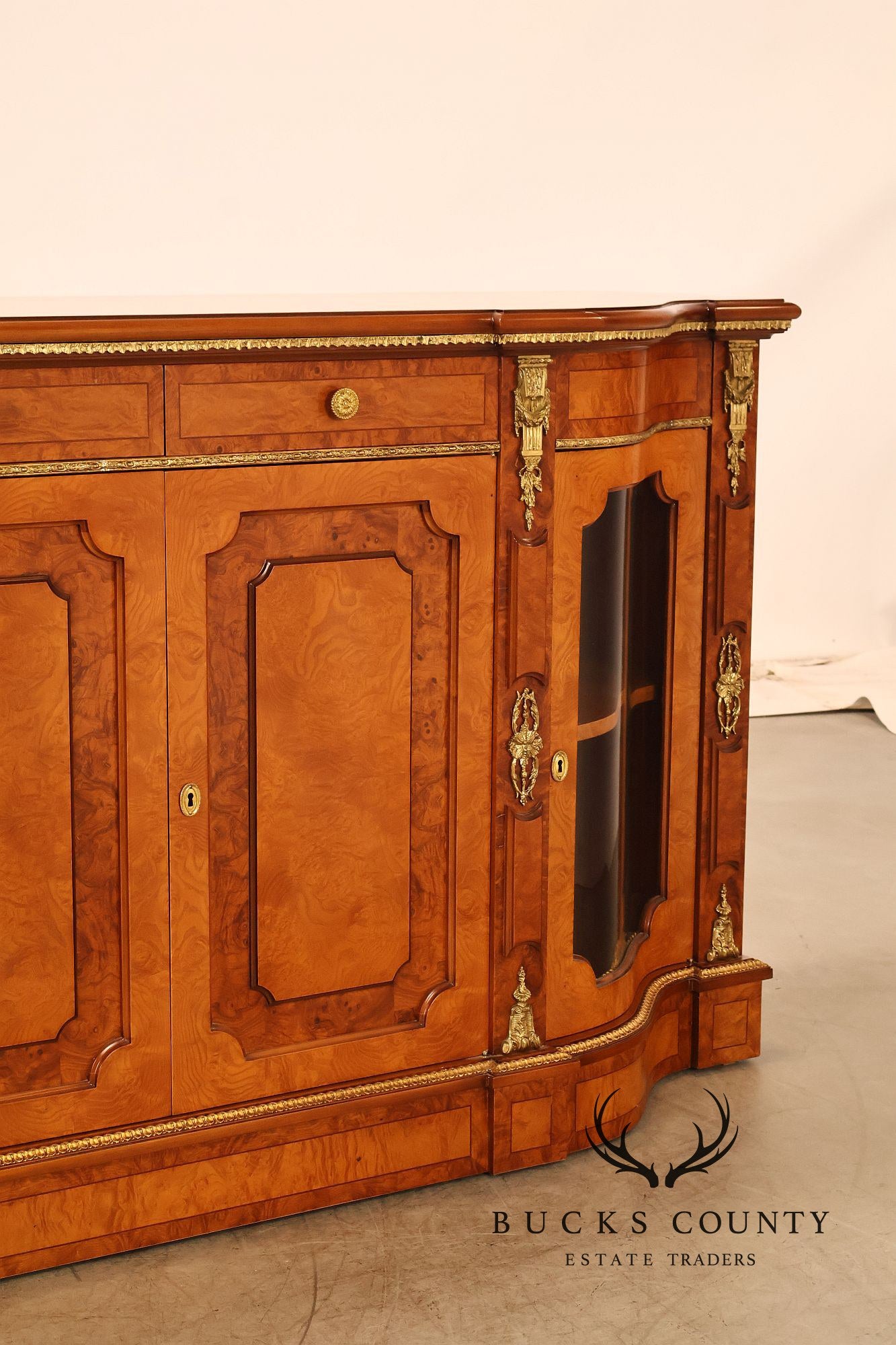 Italian Neoclassical Style Burl Wood Sideboard Credenza