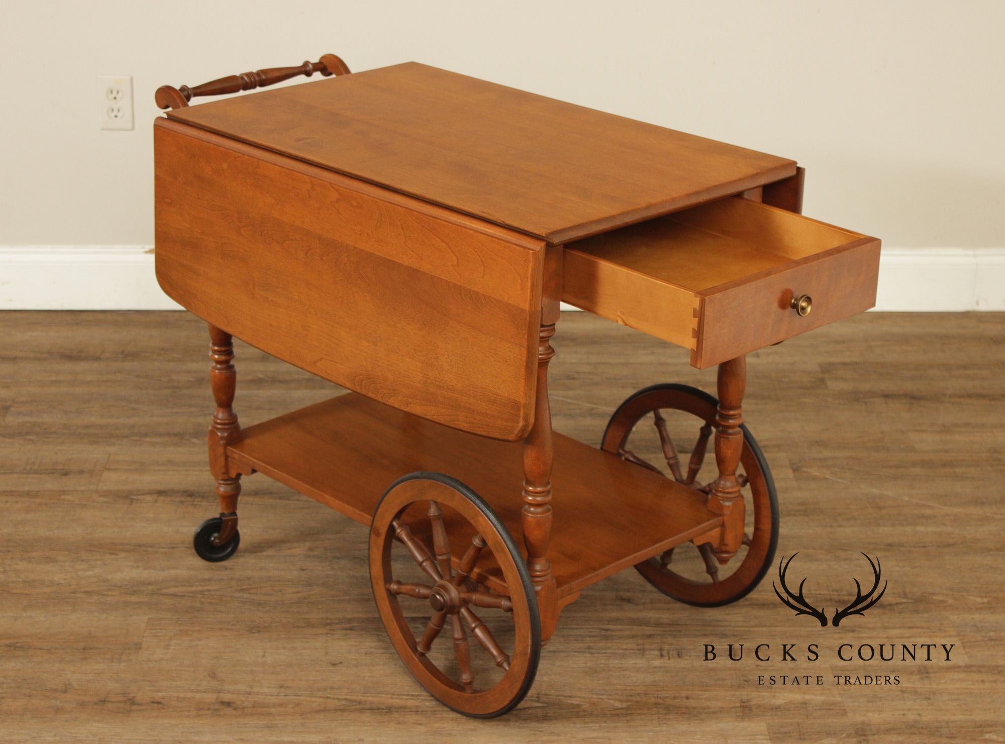 Ethan Allen Early American Maple Drop-Leaf Tea Cart