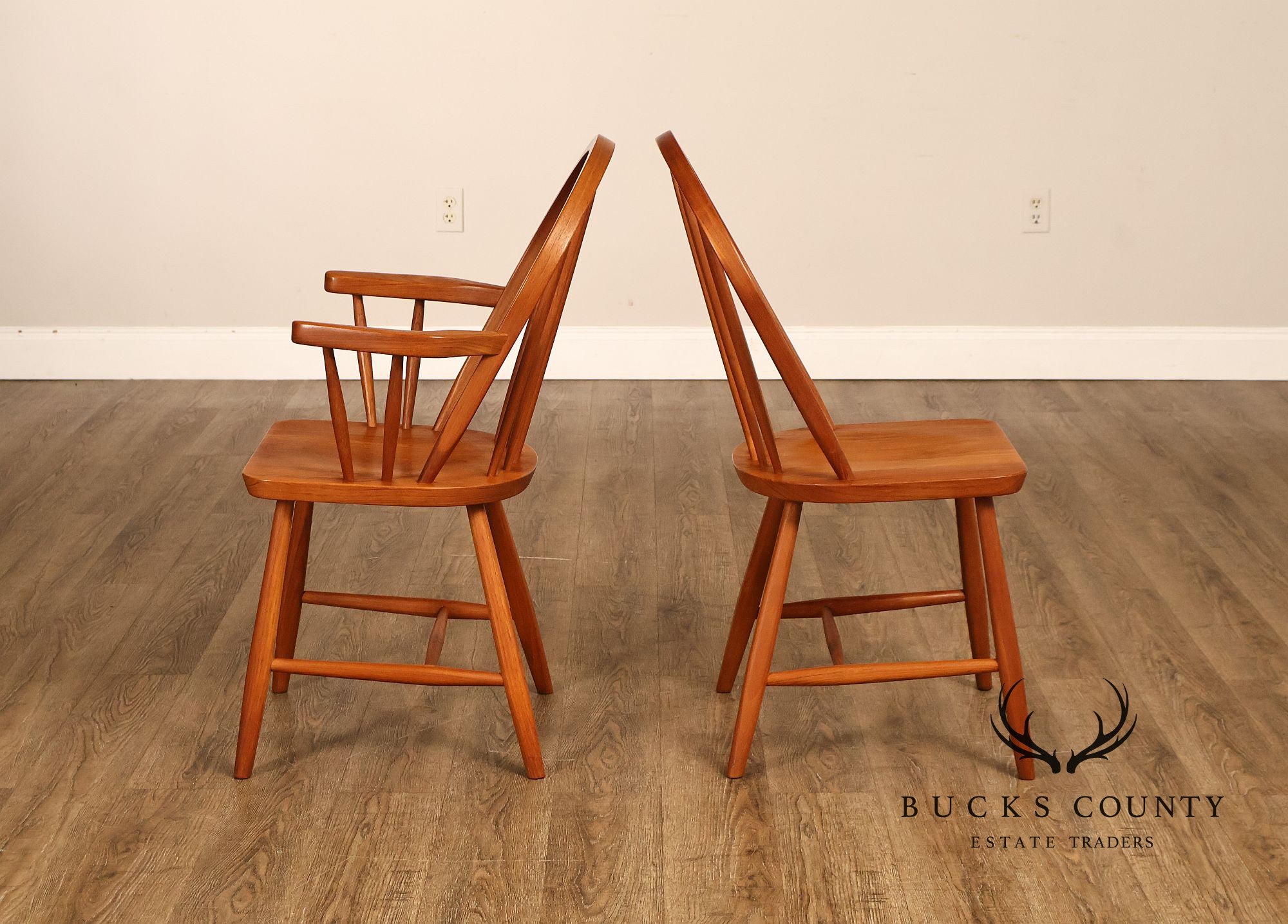 KD Sun Furniture Vintage Danish Modern Style Set of Six Teak Windsor Dining Chairs