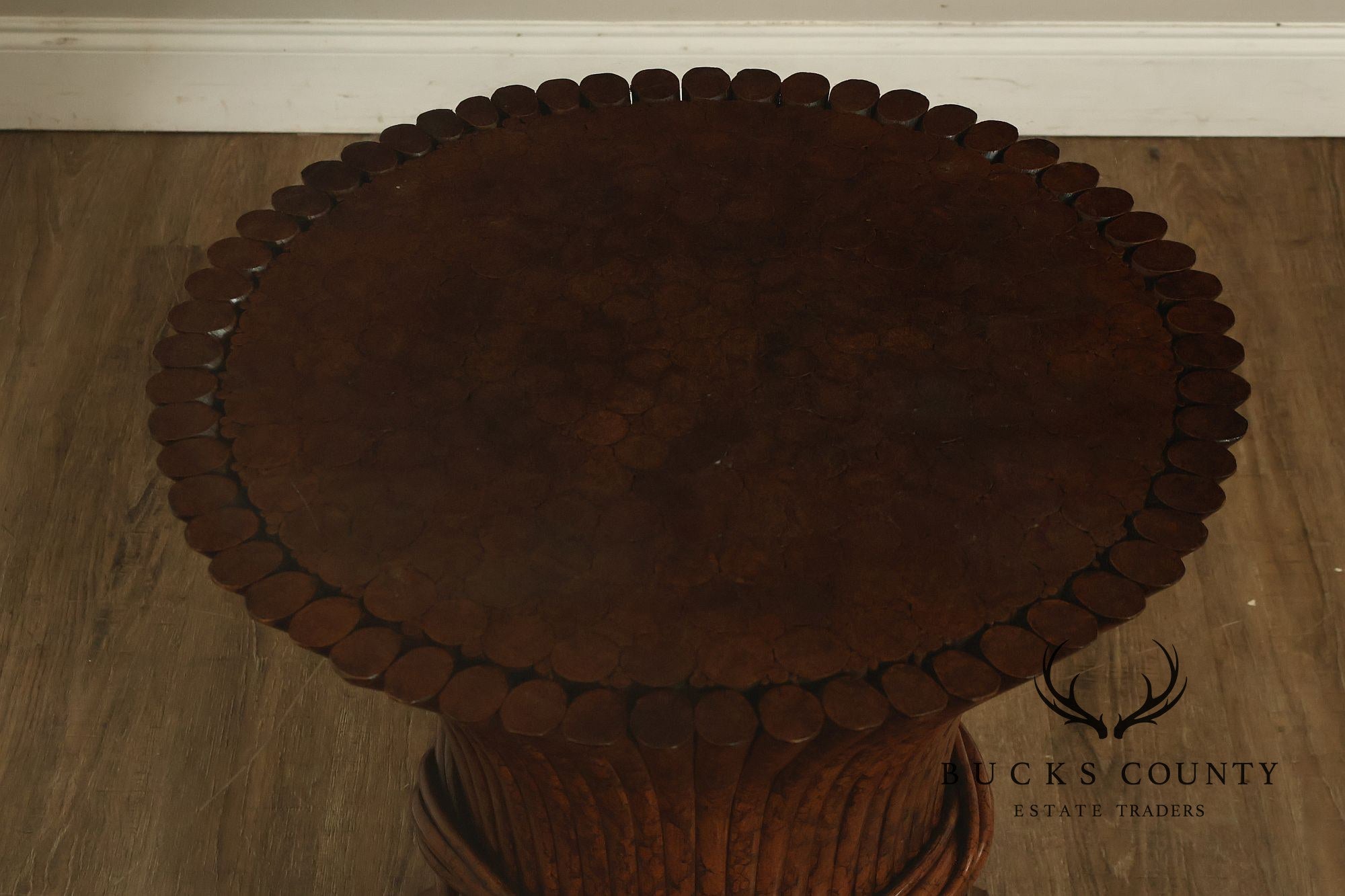 Ficks Reed Round Glass Top 'Sheaf of Wheat' Dining Table